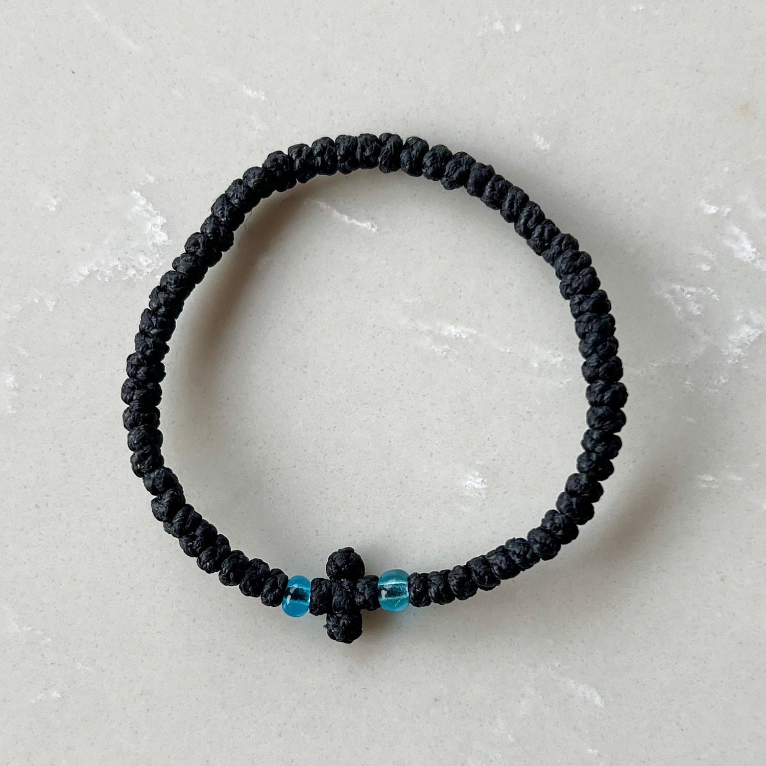 Komboskini Black With Light Blue Bead