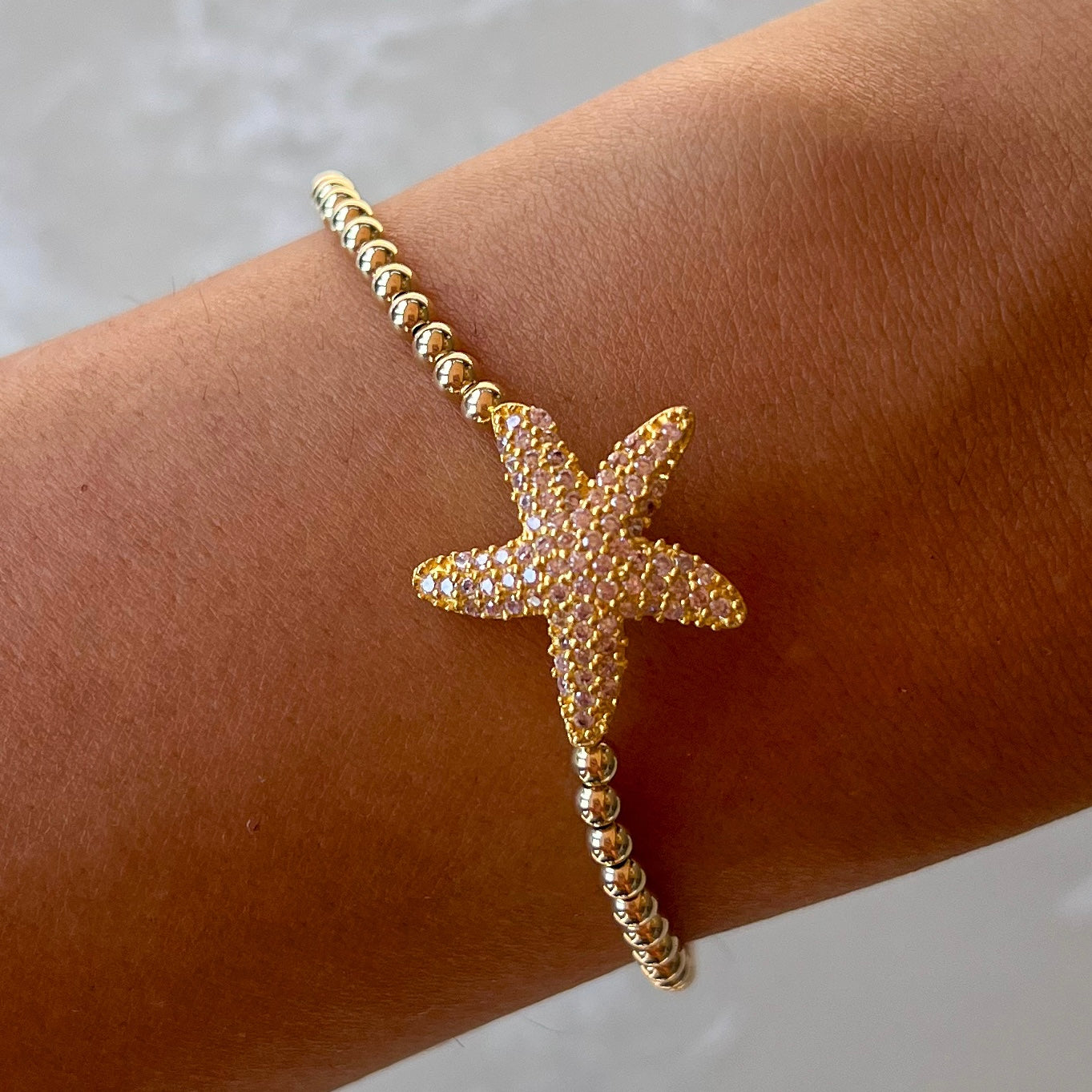 Pale Pink Starfish Gold Elastic Bracelet