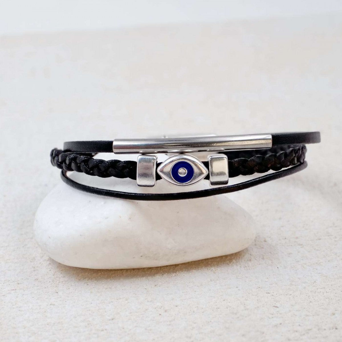 Elias Eye Black Leather Bracelet