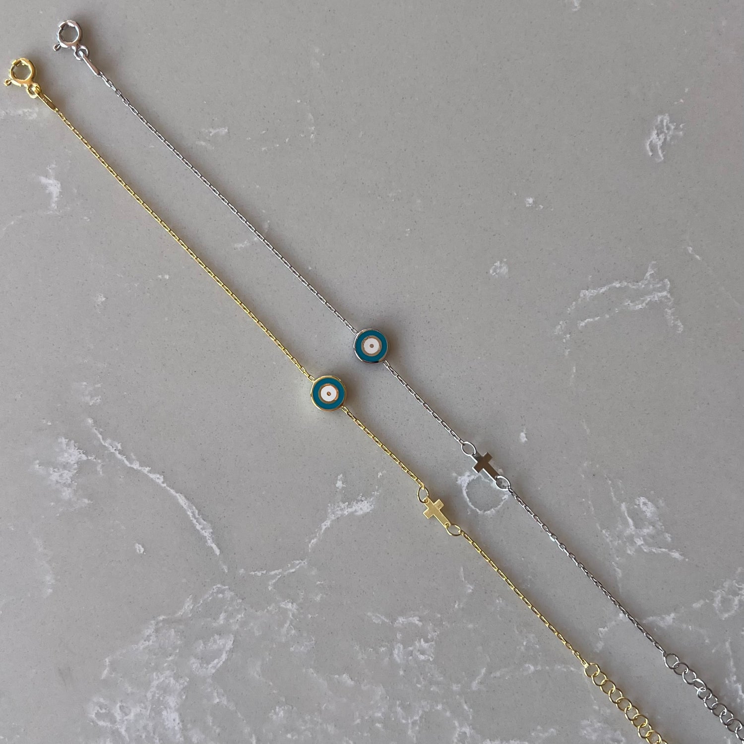 Elyssa Evil Eye & Cross Turquoise Chain Bracelet