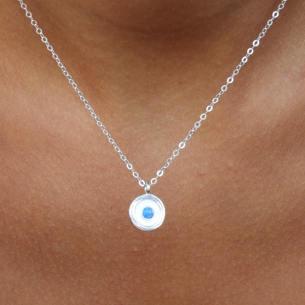 Blue Opal Eye Silver Necklace