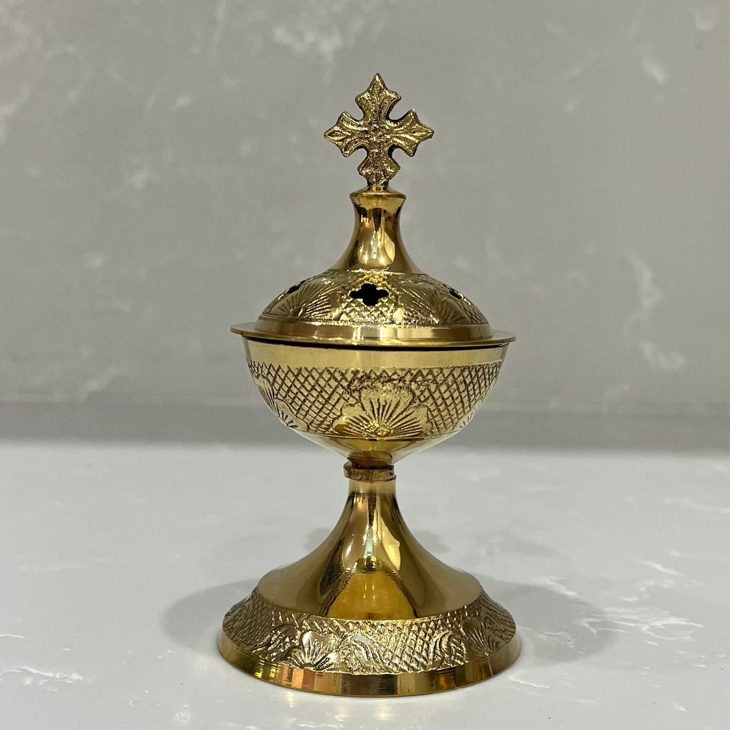 Gold Brass Cross Thimiato