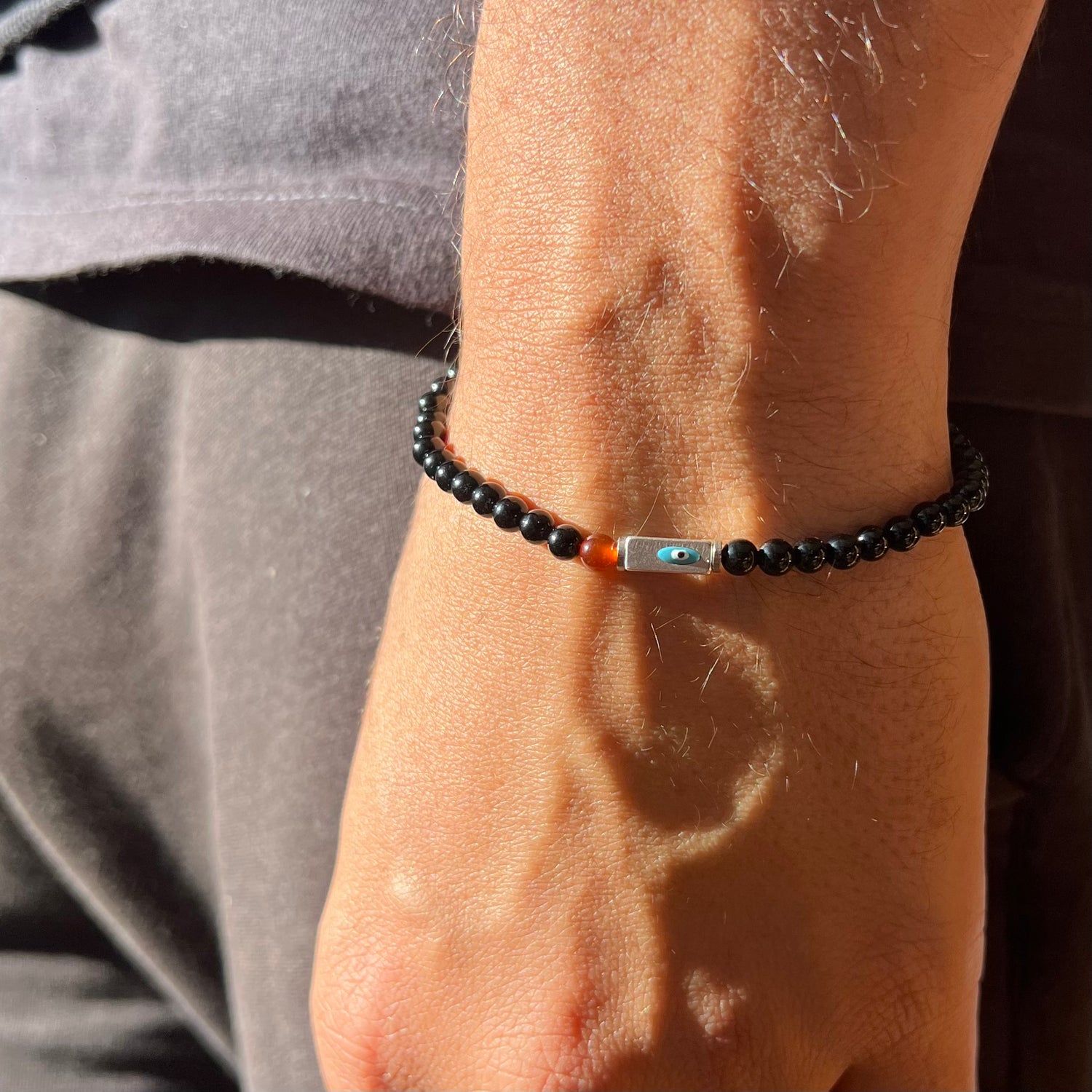 Evil Eye Onyx Stone Elastic Bracelet