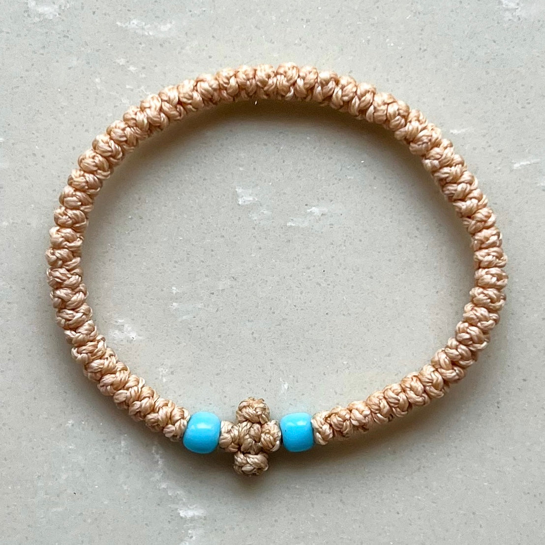 Komboskini Greek Orthodox Prayer Rope Bracelet
- Ivory With Blue Bead