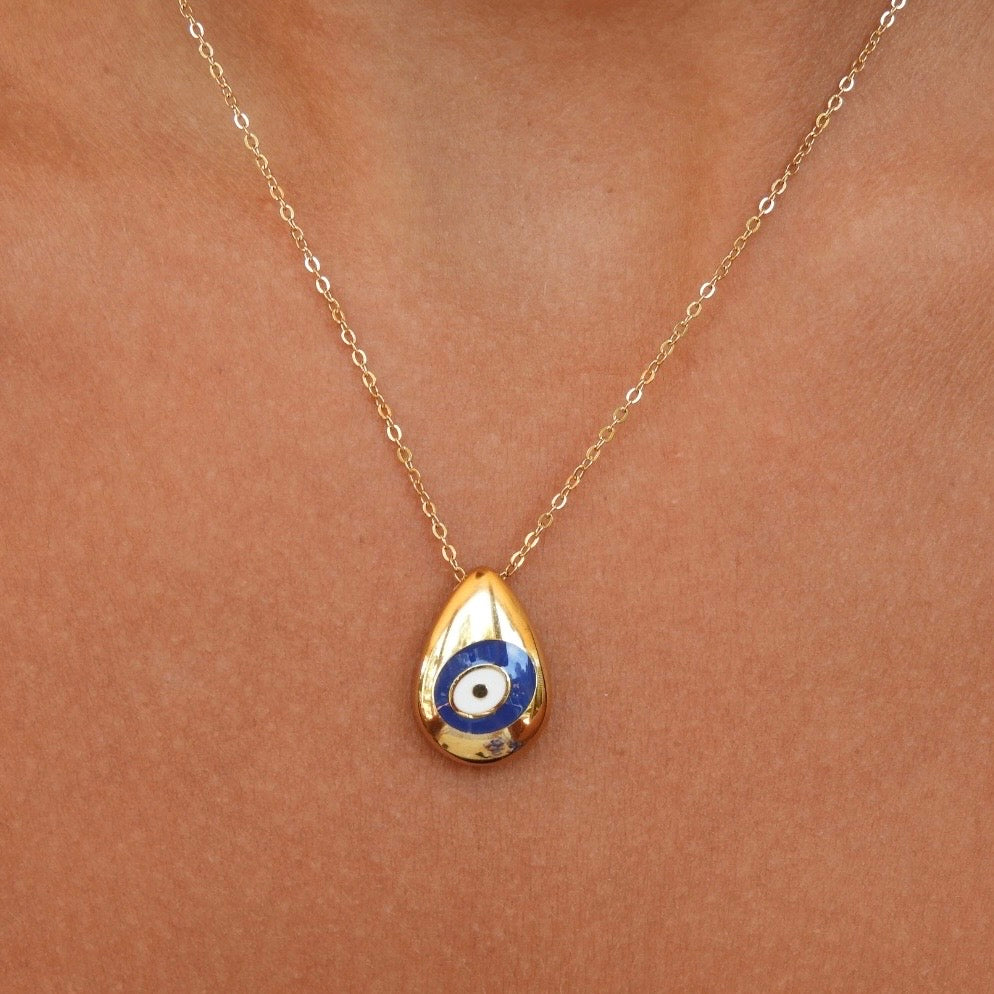 Evelyn Dark Blue Gold Evil Eye Necklace