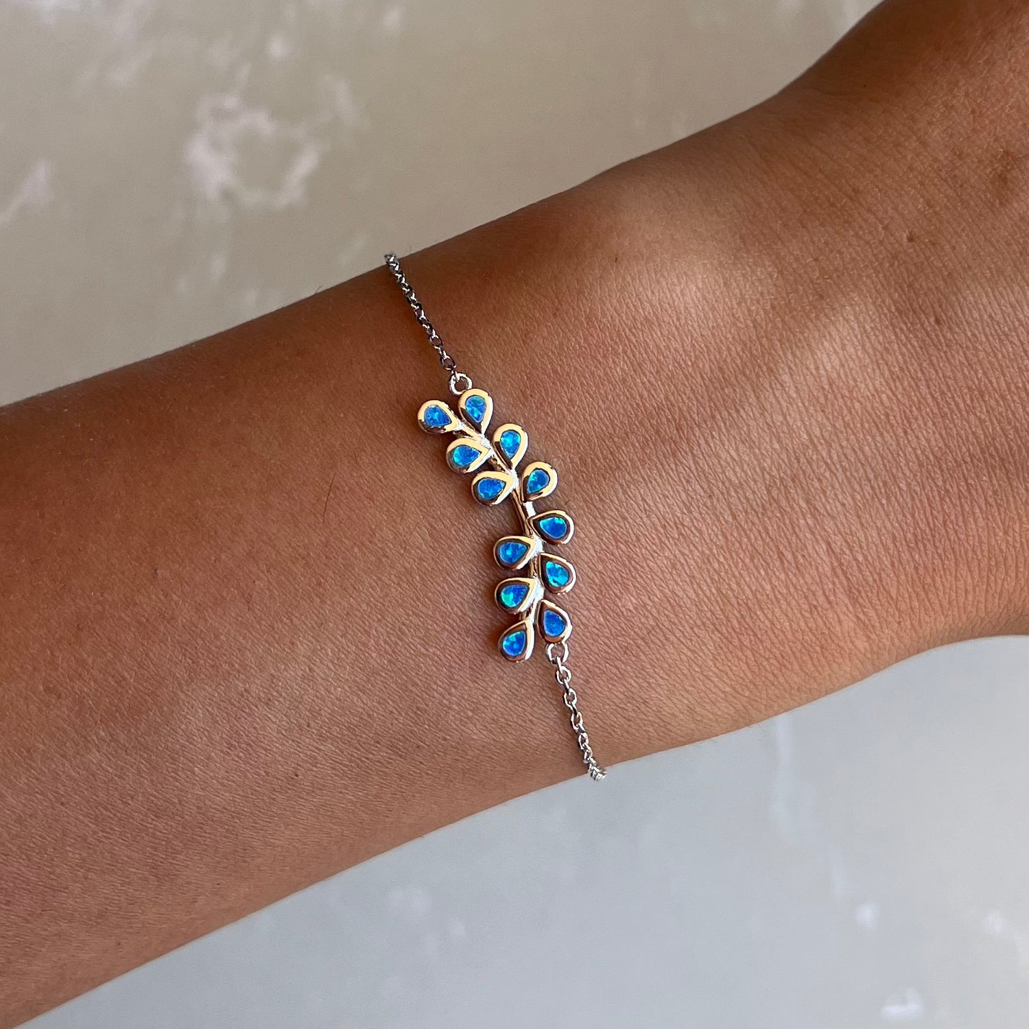 Opal Leaf Silver Chain Bracelet
