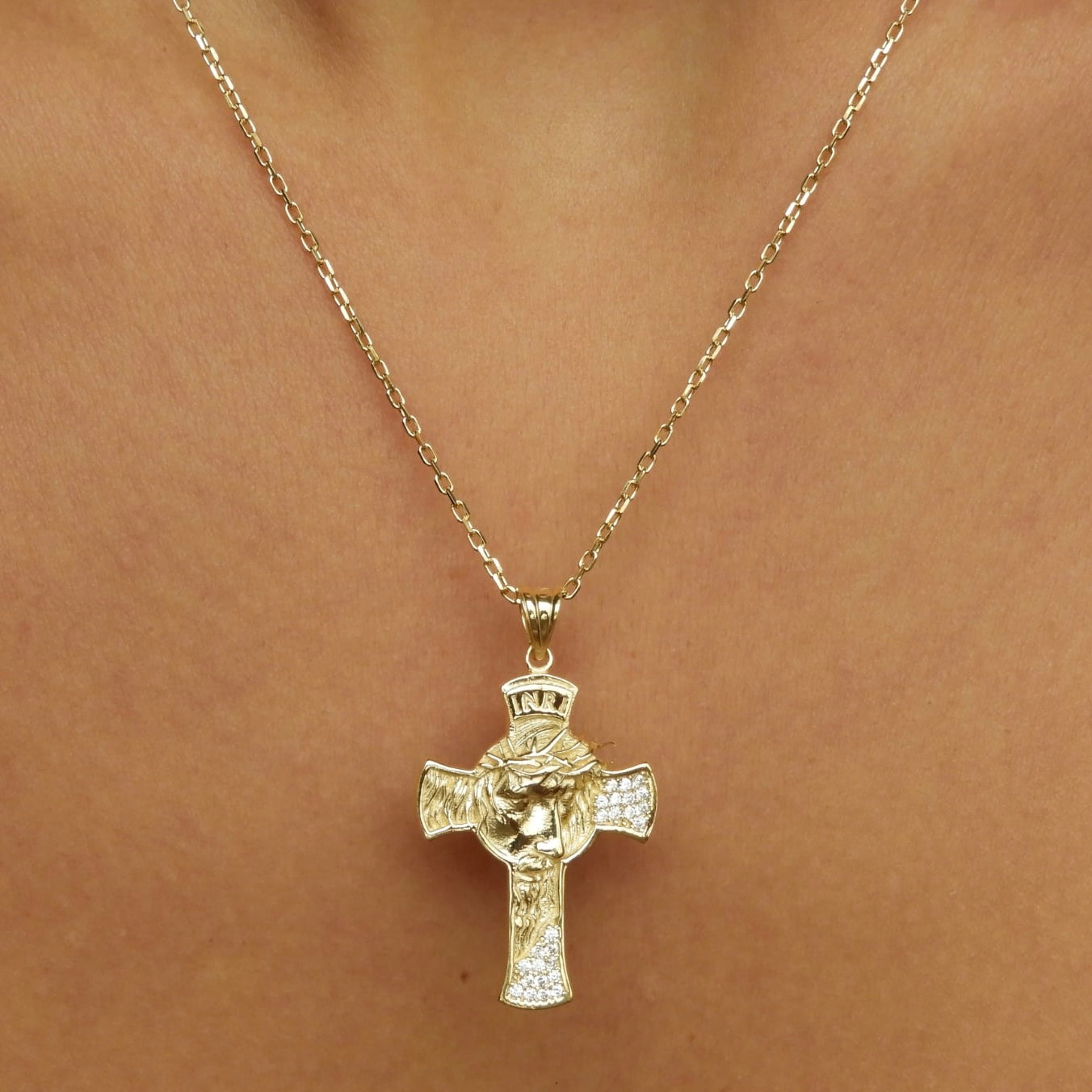 Jesus Cross Crucifix Gold Necklace