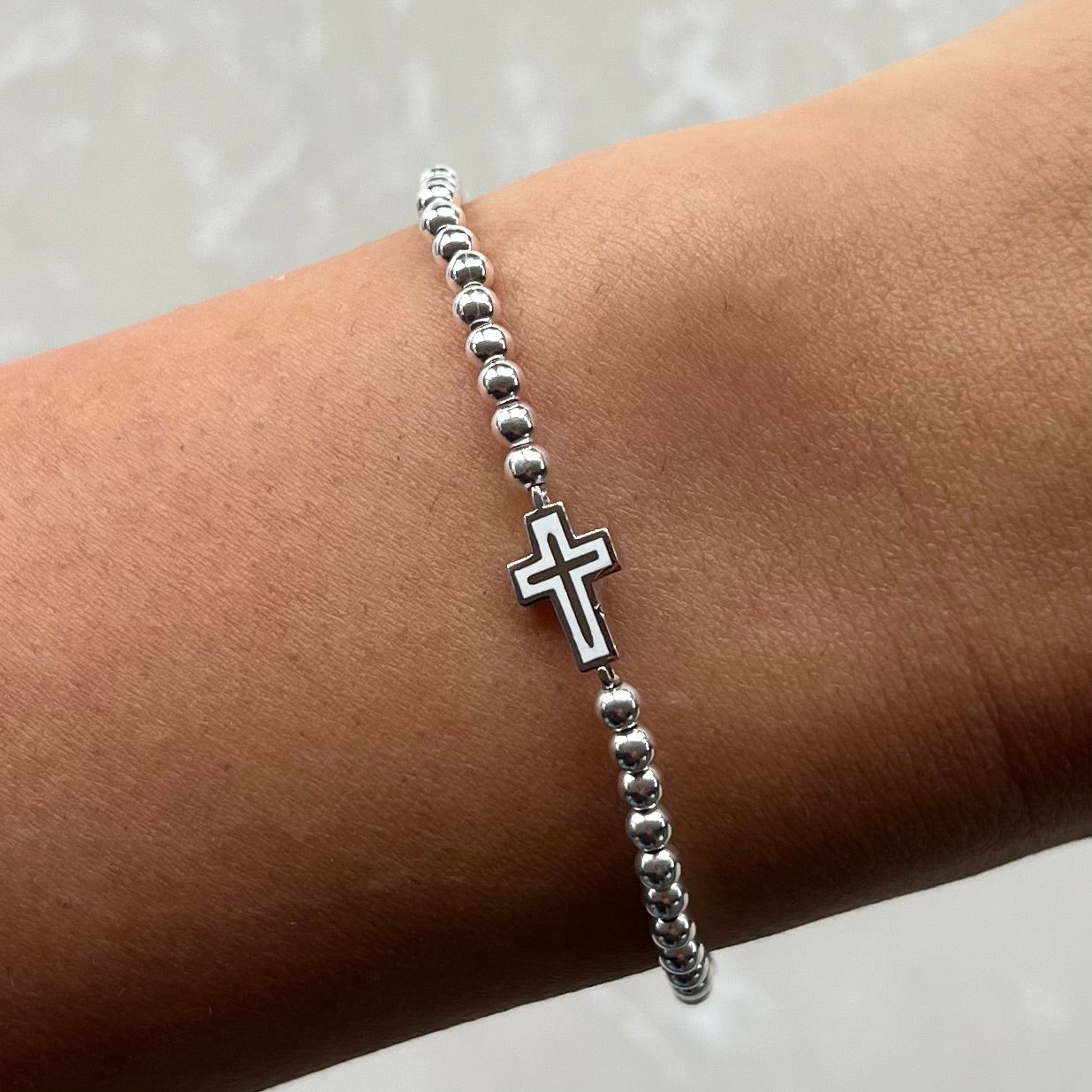 Mia White Silver Elastic Bracelet