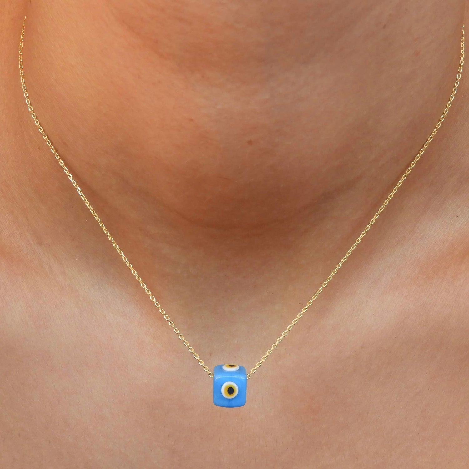 Xandra Evil Eye Greek Blue Bead Gold Necklace
