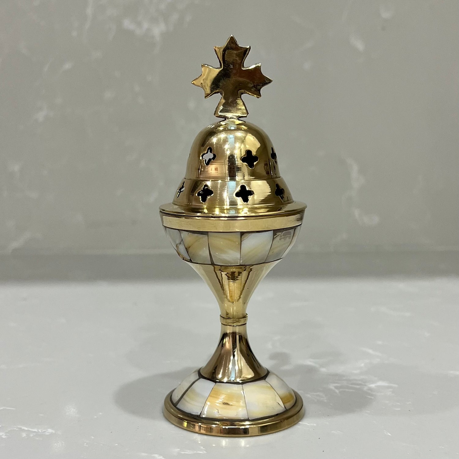 Tall Brass Mother Of Pearl Thimiato