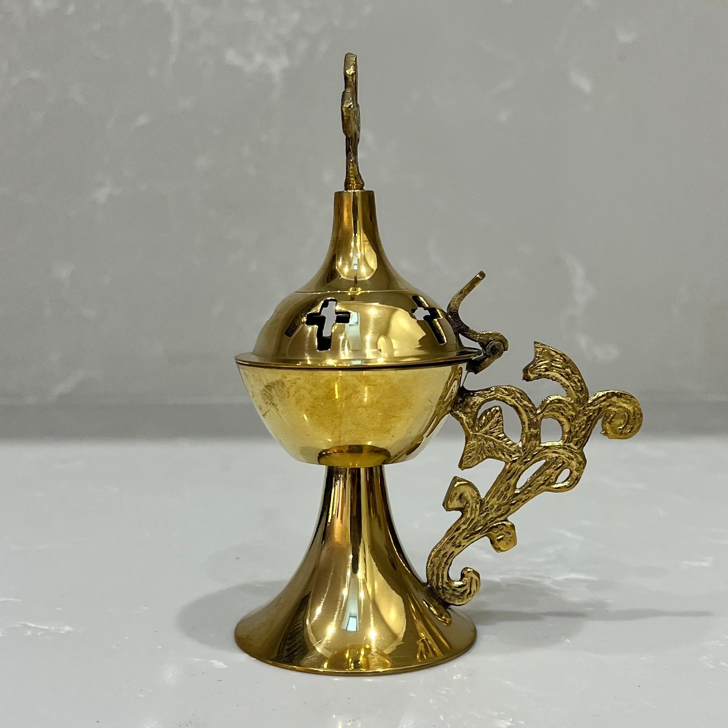 Gold Brass Cross Thimiato
