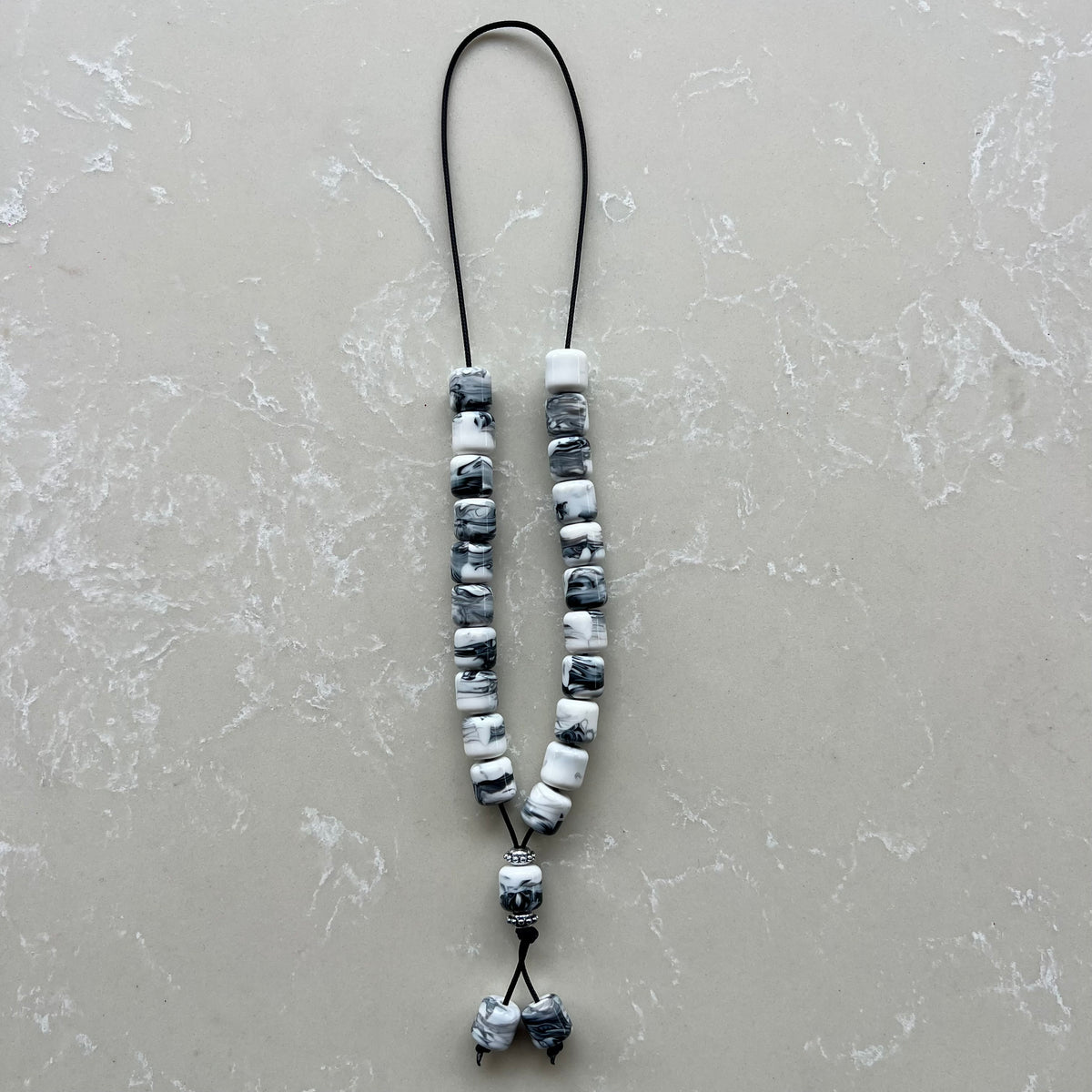 Komboloi Black & White Marble Beads