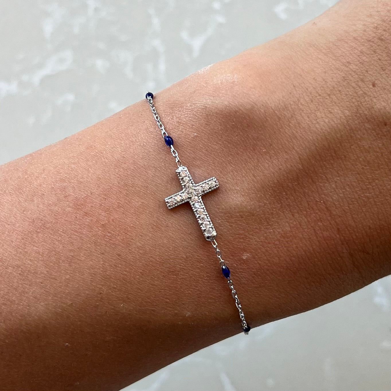Angeliki Blue Enamel Chain Bracelet Silver