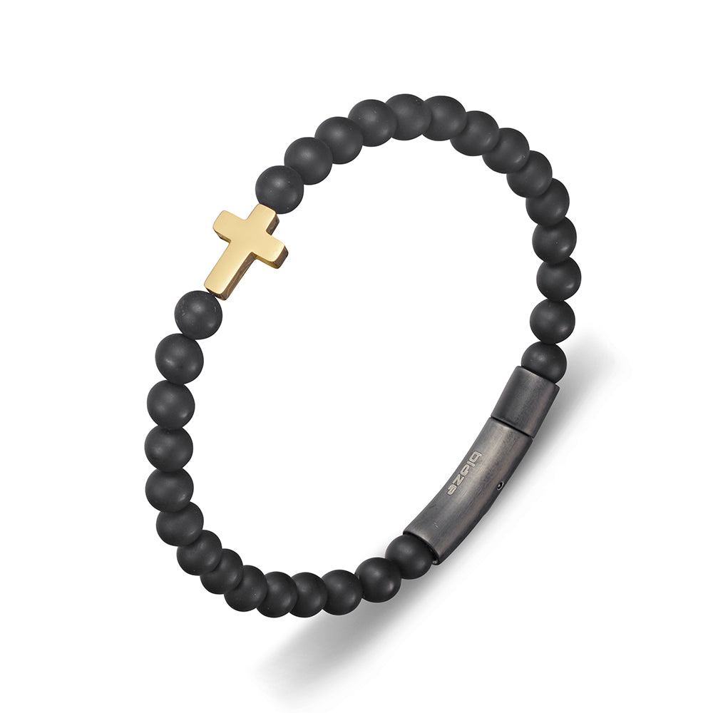 Vasili Gold Cross Matte Black Bracelet