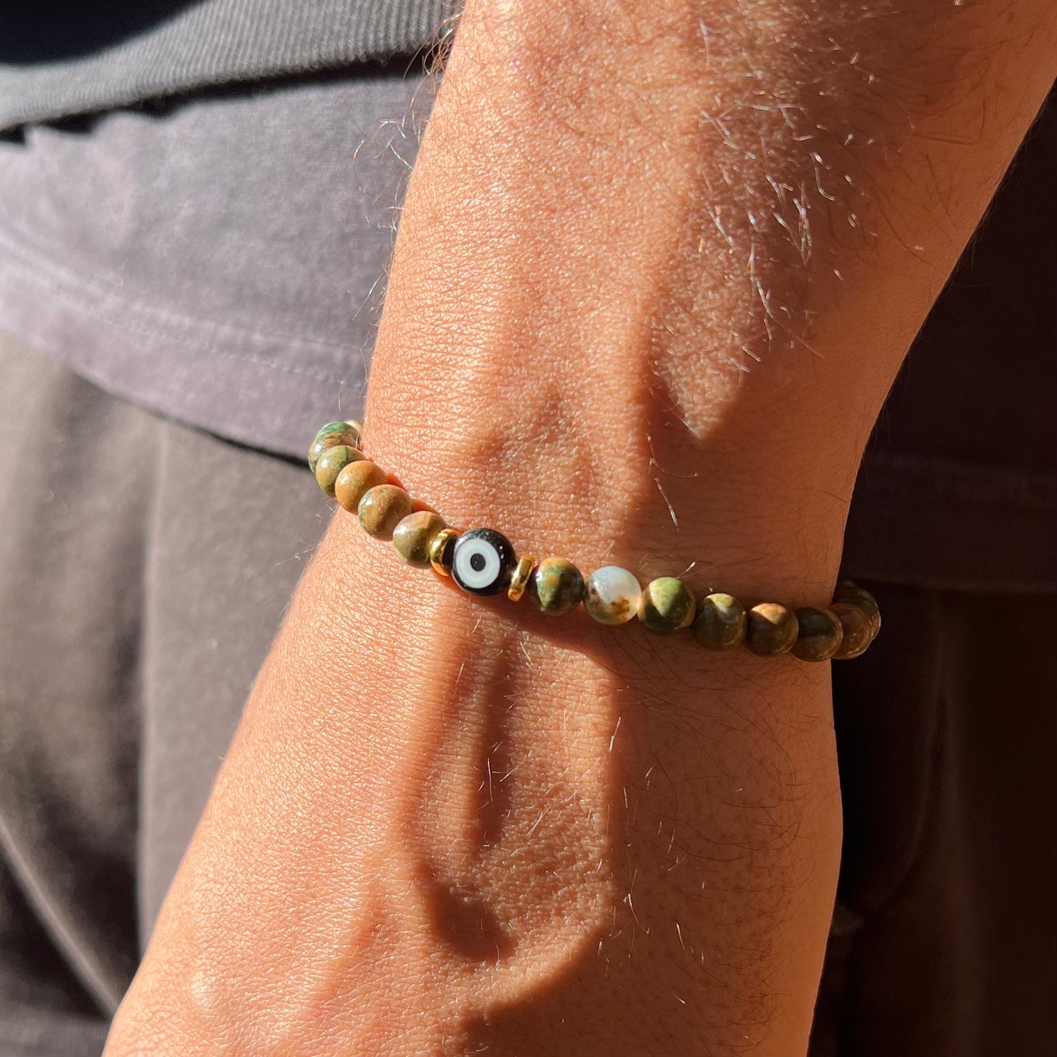 Evil Eye Jasper Stone Elastic Bracelet