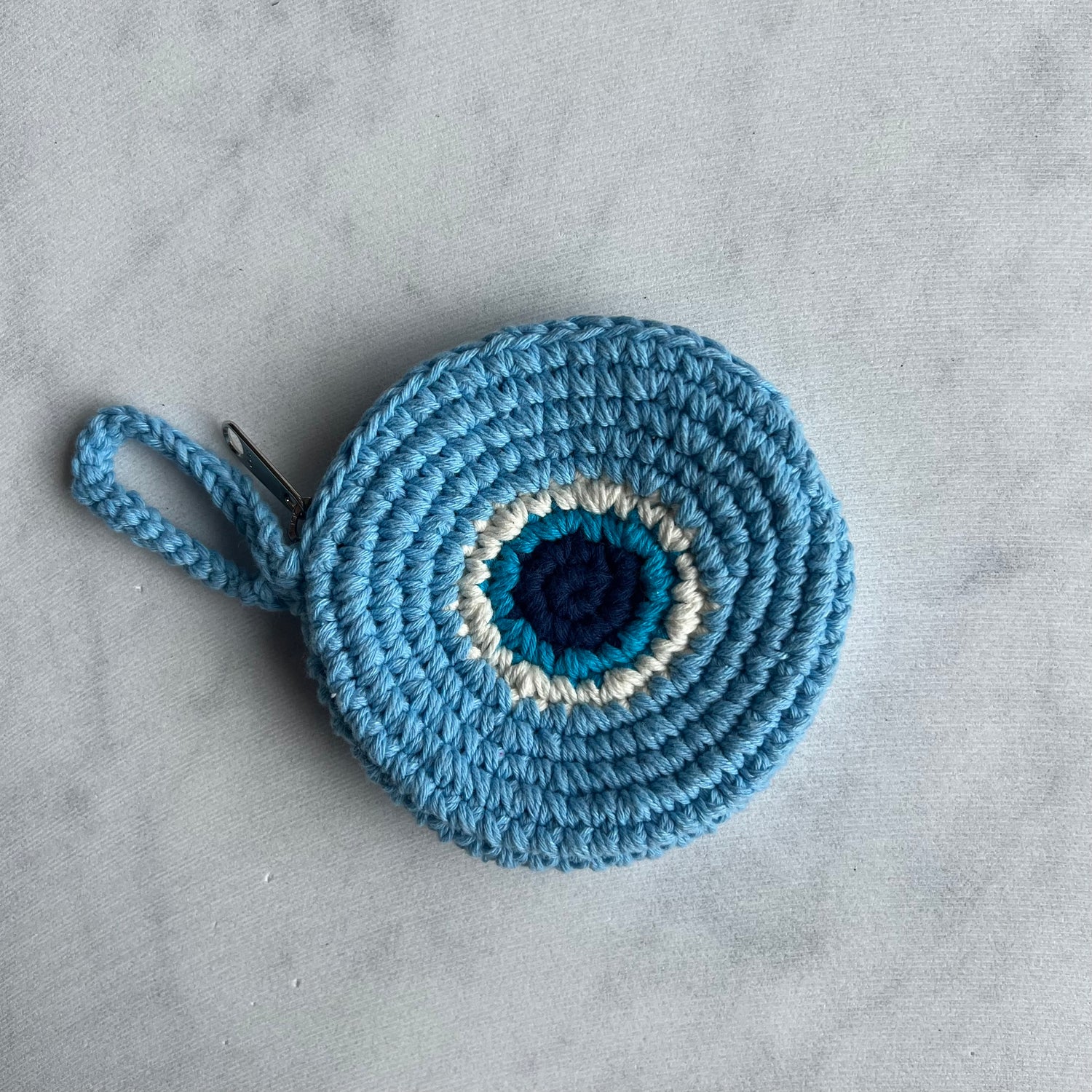 Light Blue Round Crochet Evil Eye Purse