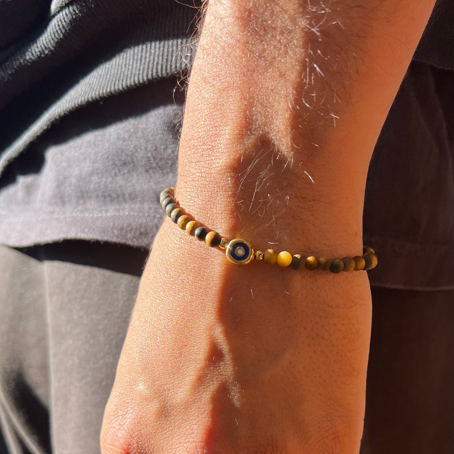 Evil Eye Tigers Eye Stone Elastic Bracelet