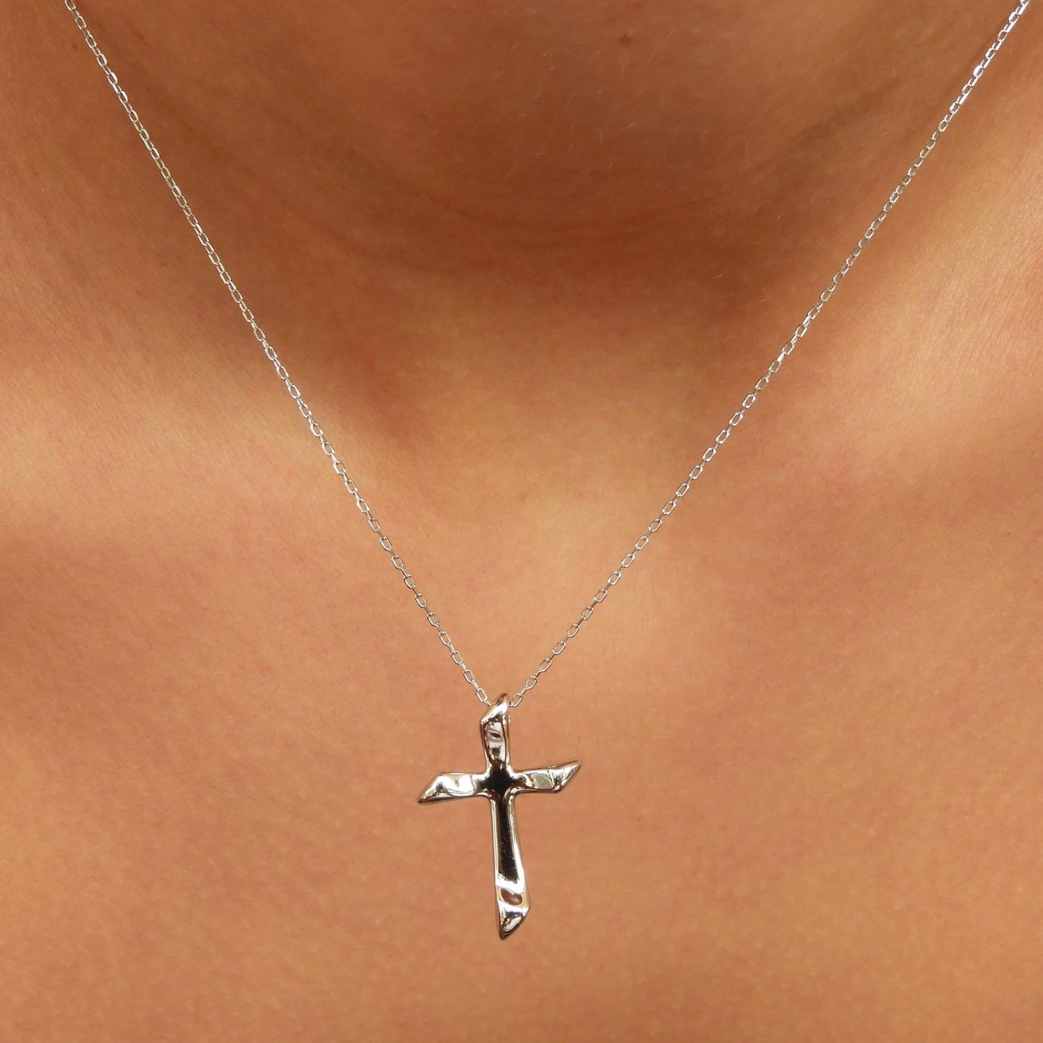 Lily Cross Silver Necklace