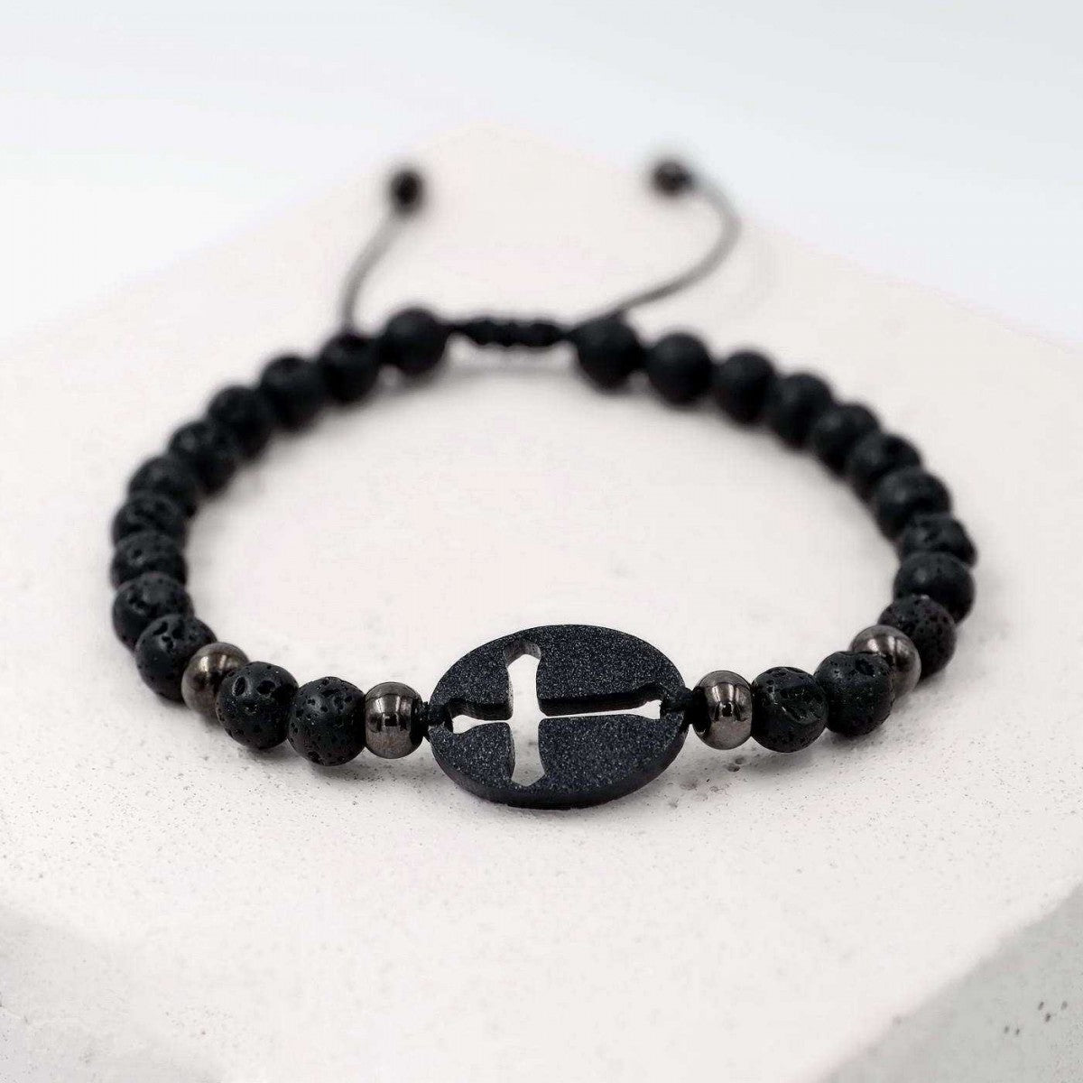 Lava Stone Cross Adjustable Bracelet