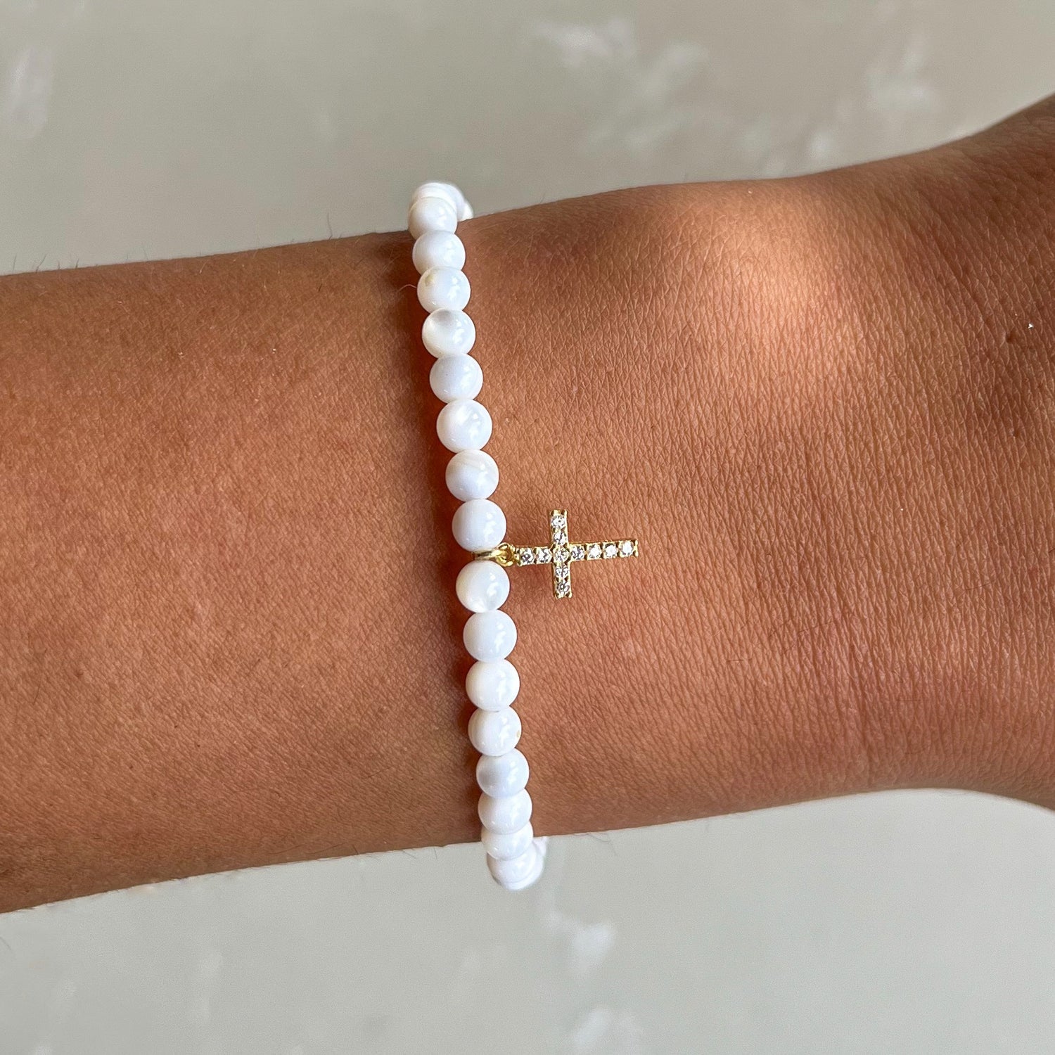 Cross White Gold Elastic Bracelet