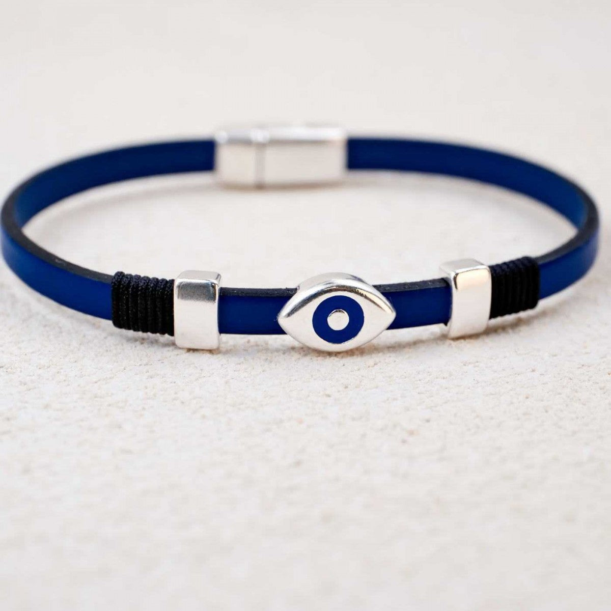 Achilles Eye Navy Leather Bracelet