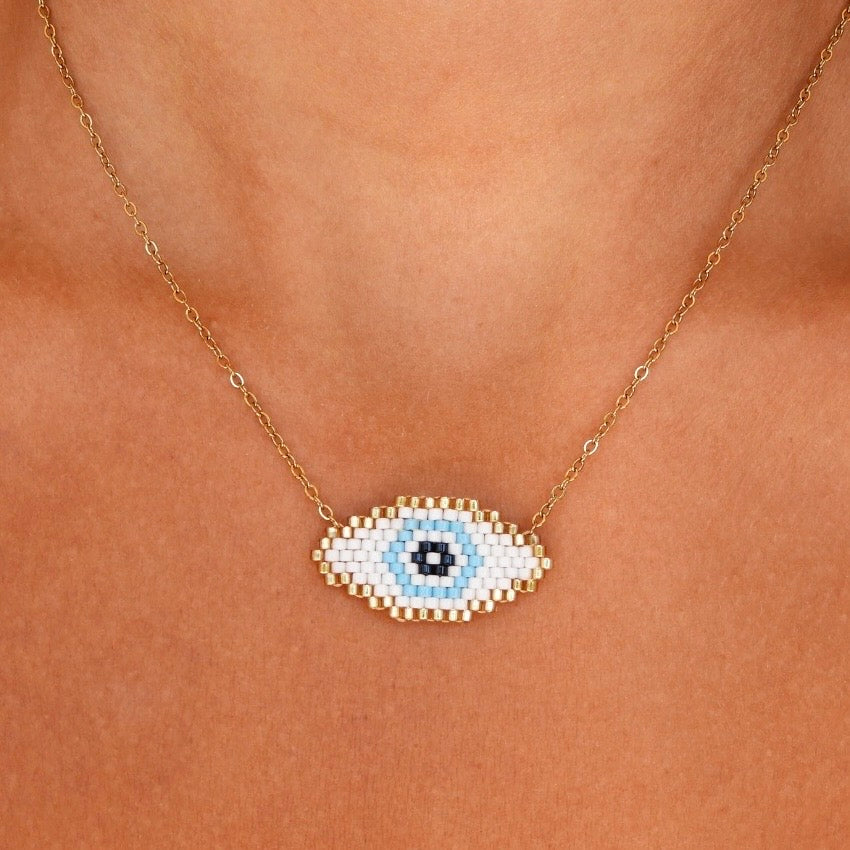 Ana White & Gold Evil Eye Necklace