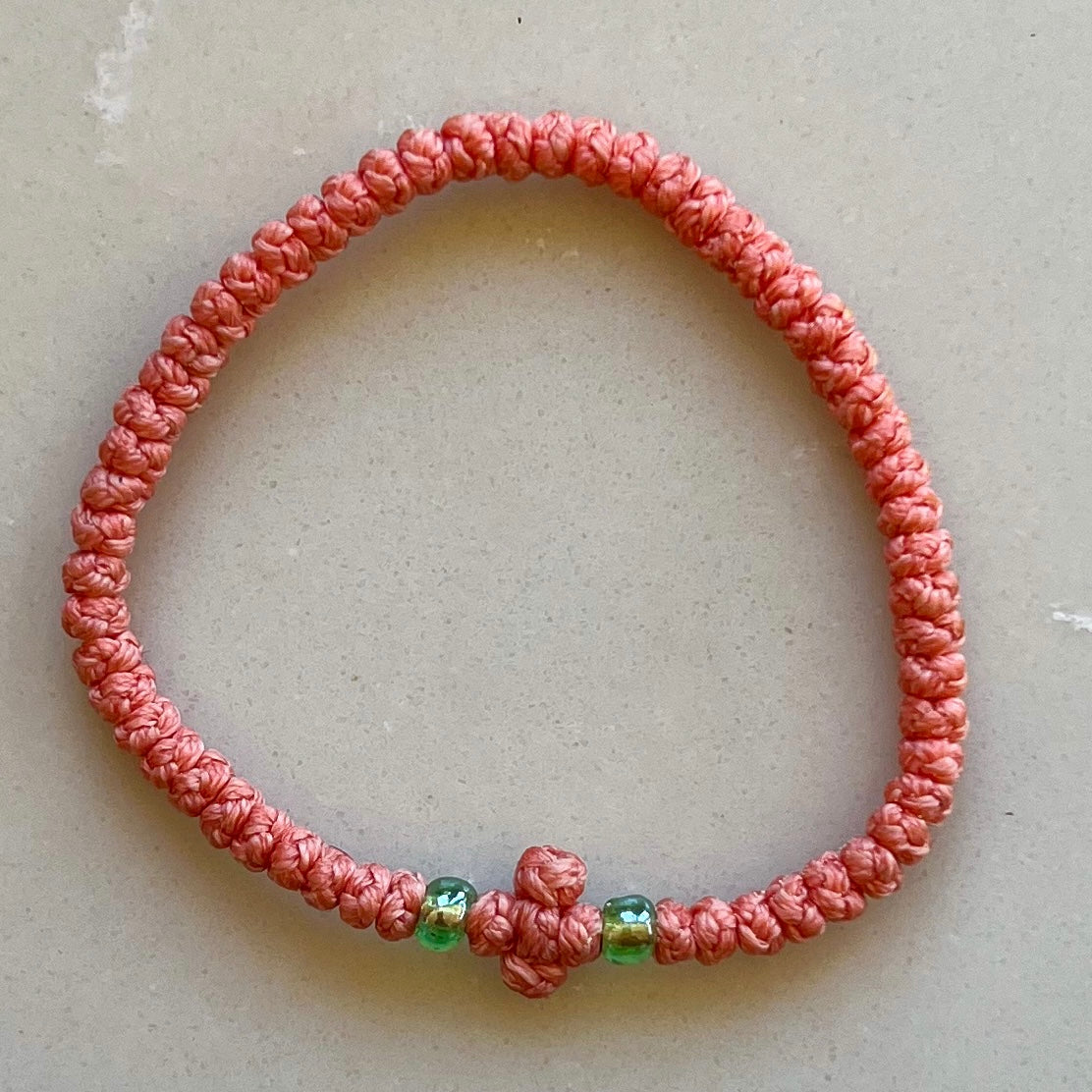 Komboskini Peach With Green Bead