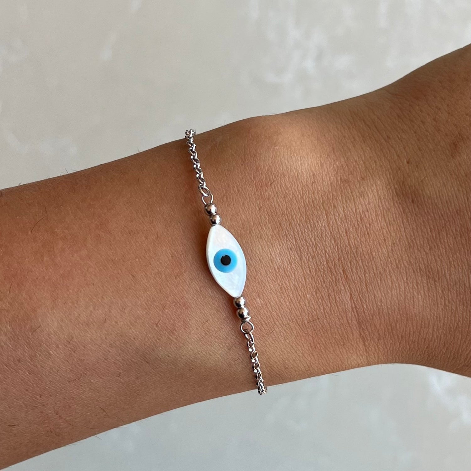 Ianthe Pearl Evil Eye Silver Bracelet