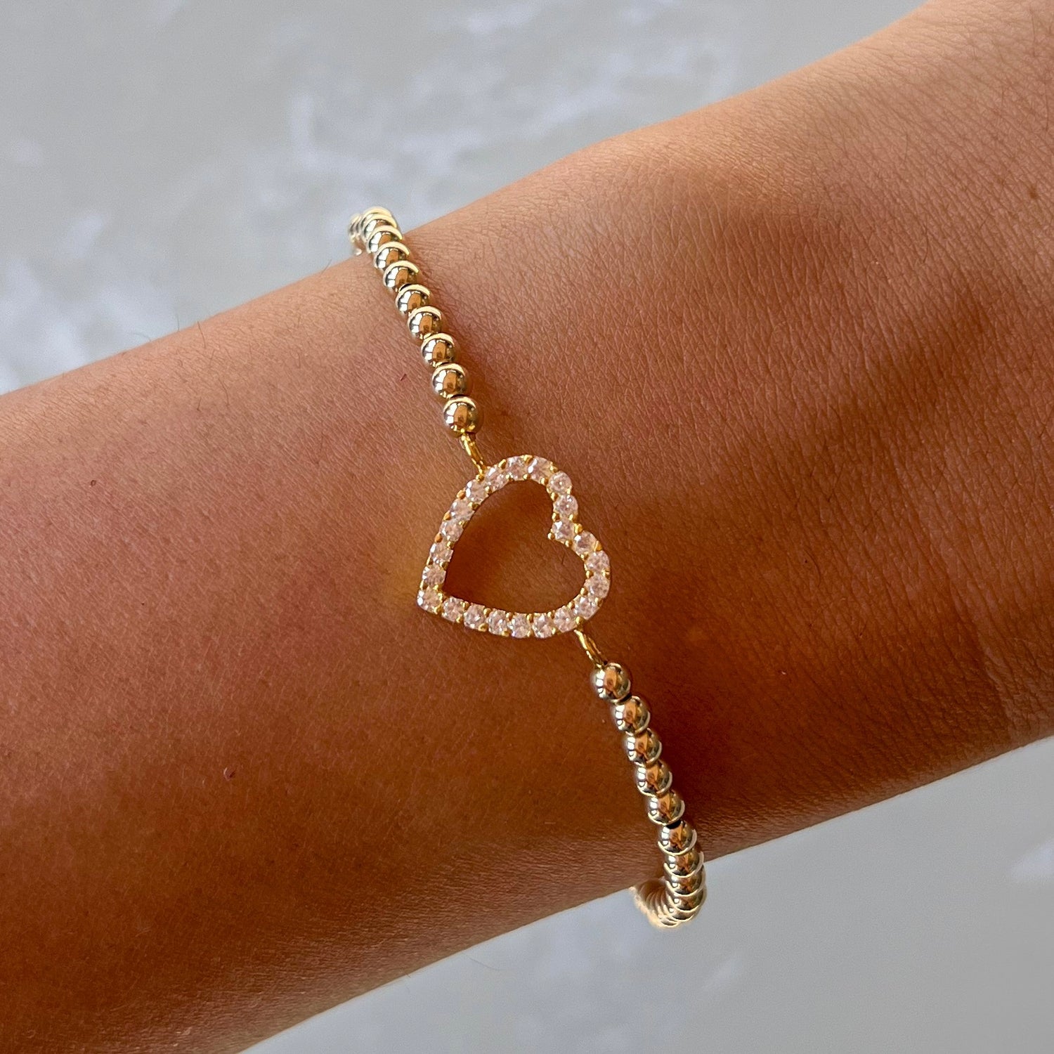 Clear Heart Gold Elastic Bracelet