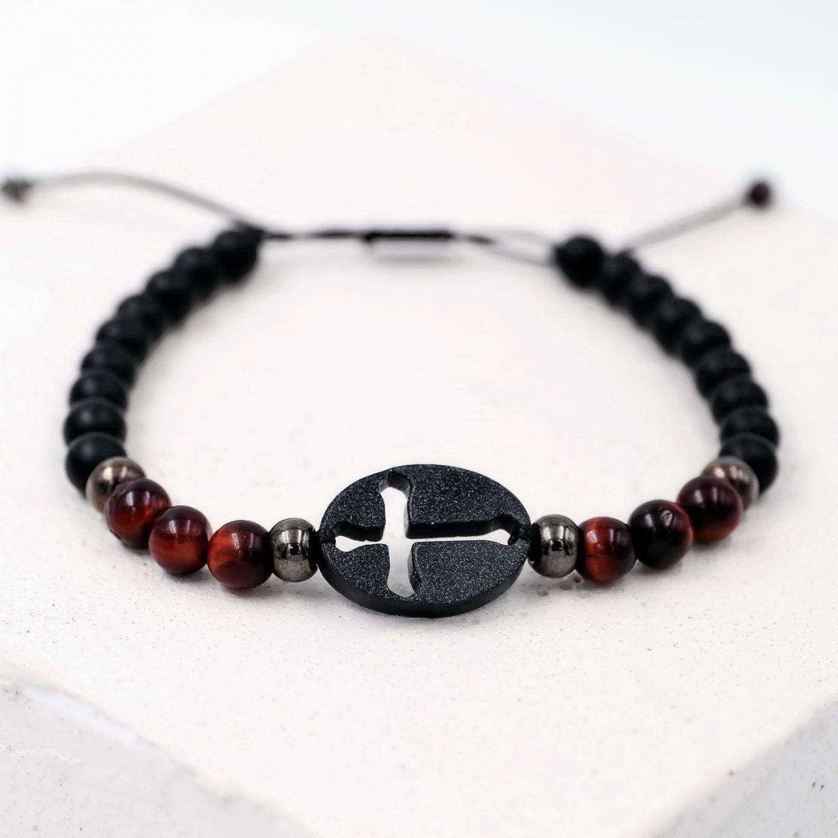 Red Tigers Eye Cross Adjustable Bracelet
