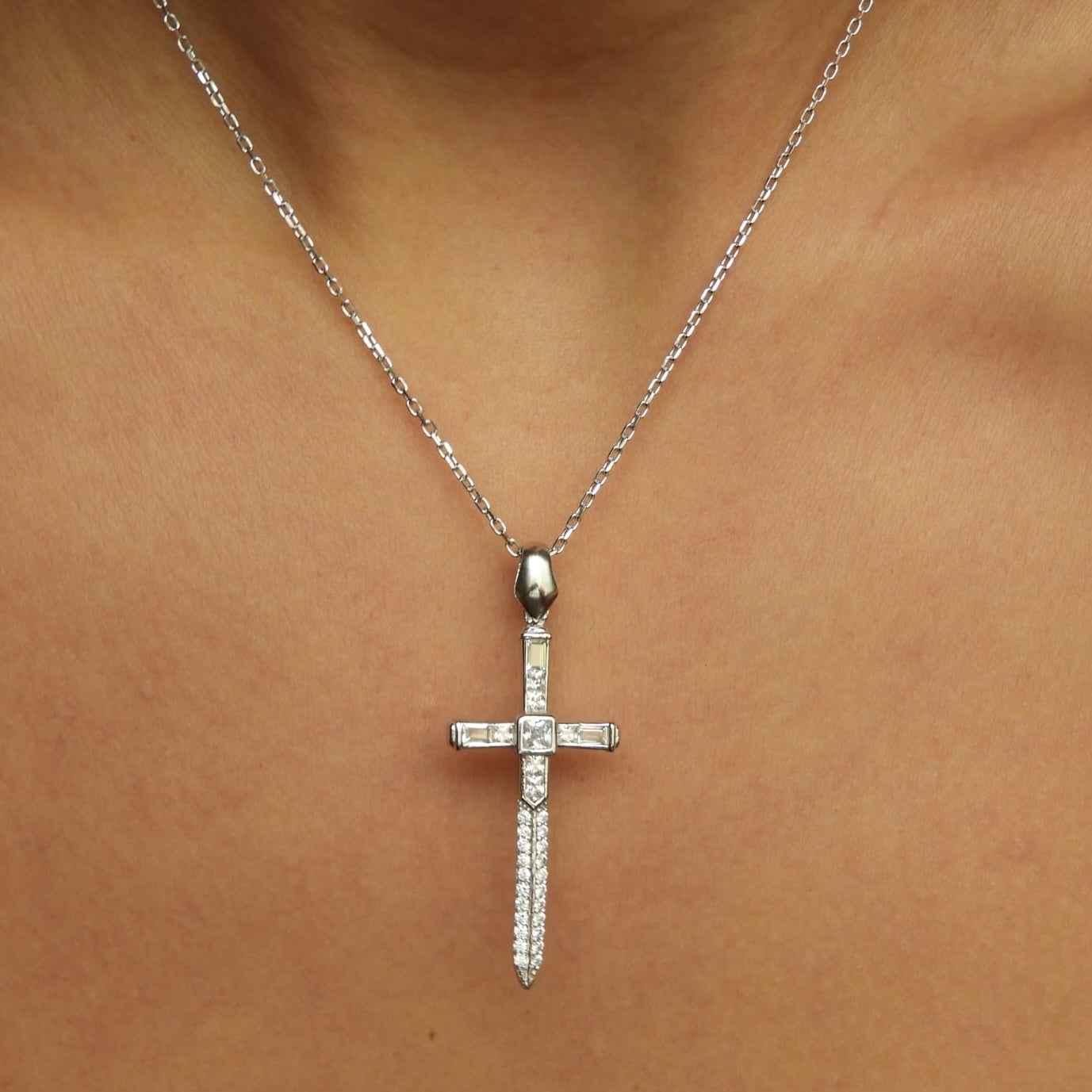 Chrysanthe Cross Silver Necklace