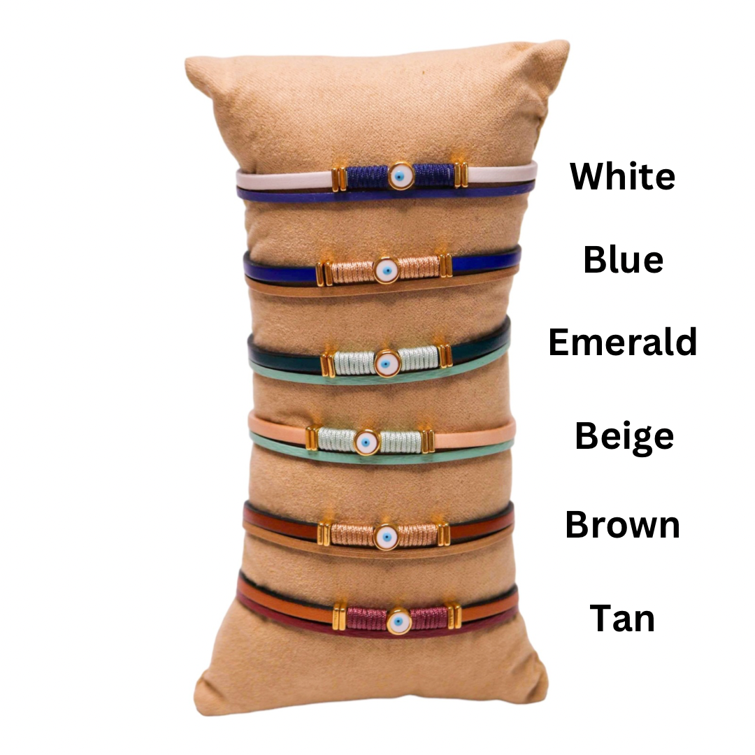 Enamel White Eye Leather Bracelets