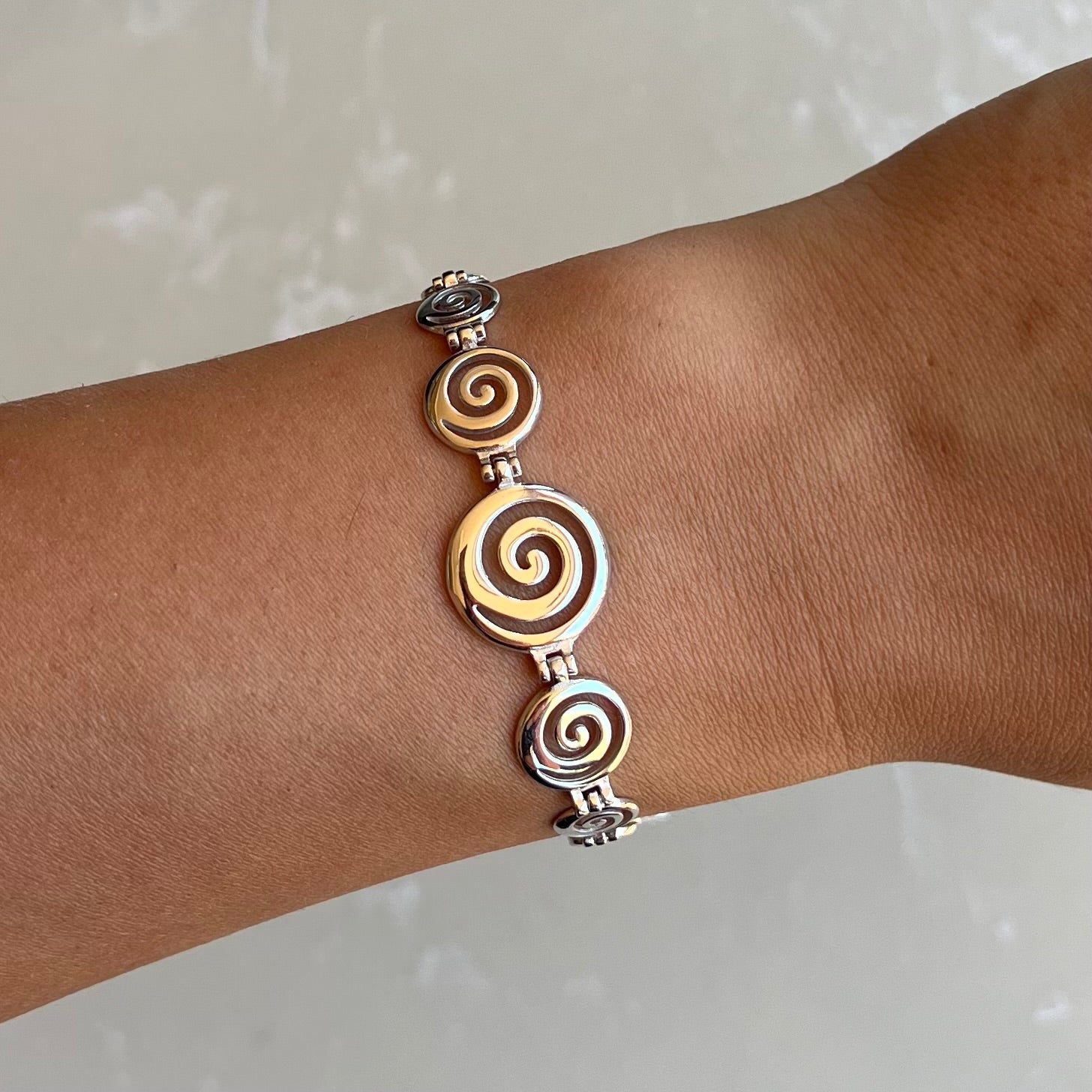Spiral Meander Silver Chain Bracelet