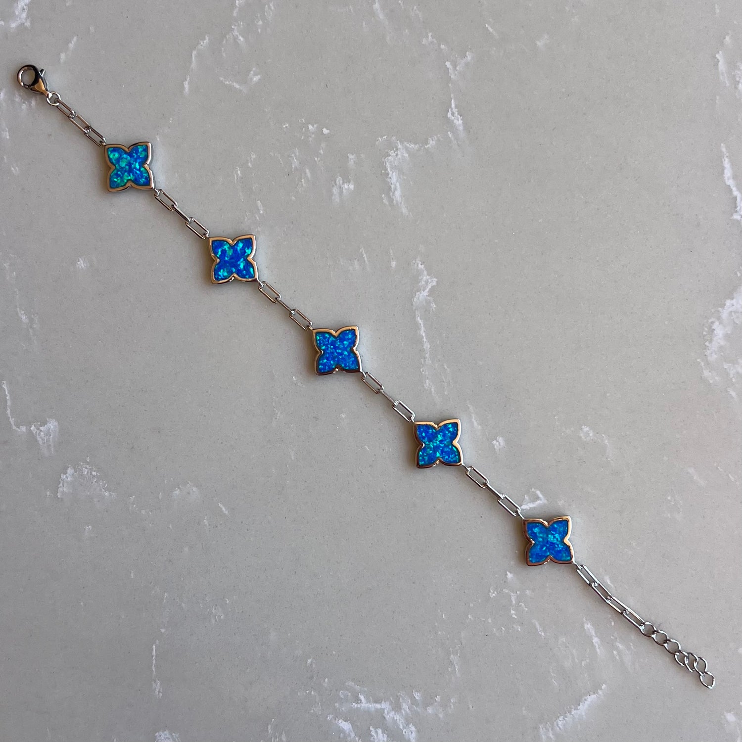 Opal Flower Silver Chain Bracelet