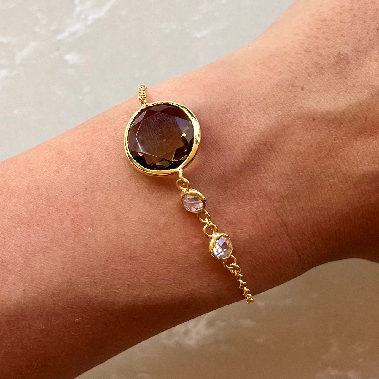Olive Quartz 22k Gold Chain Bracelet