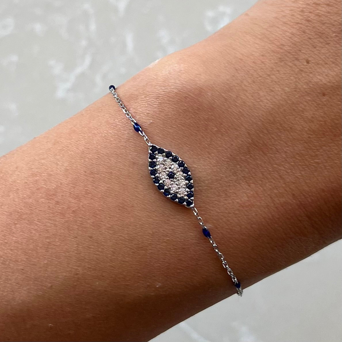 Thelma Blue Enamel Chain Bracelet Silver