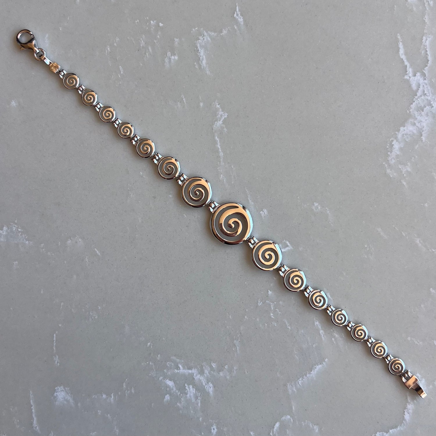 Spiral Meander Silver Chain Bracelet