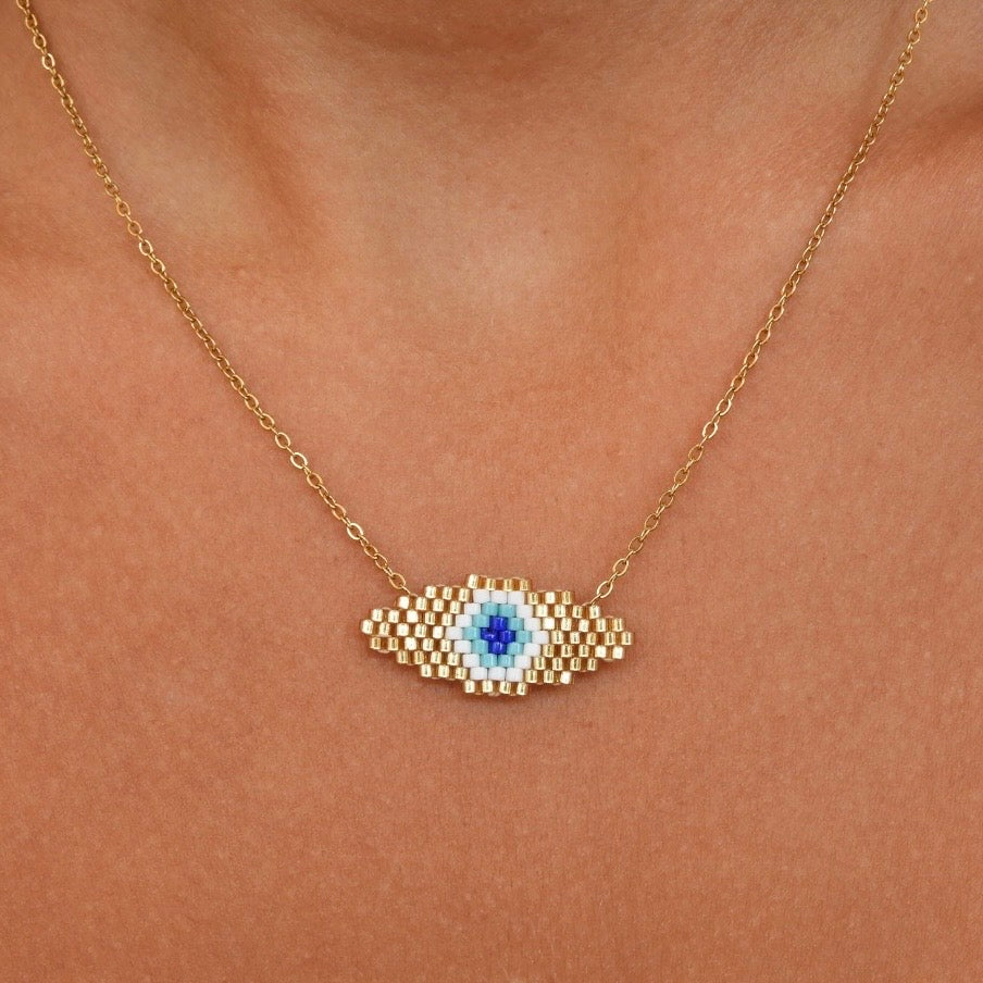 Kalliopi Gold & White Evil Eye Necklace