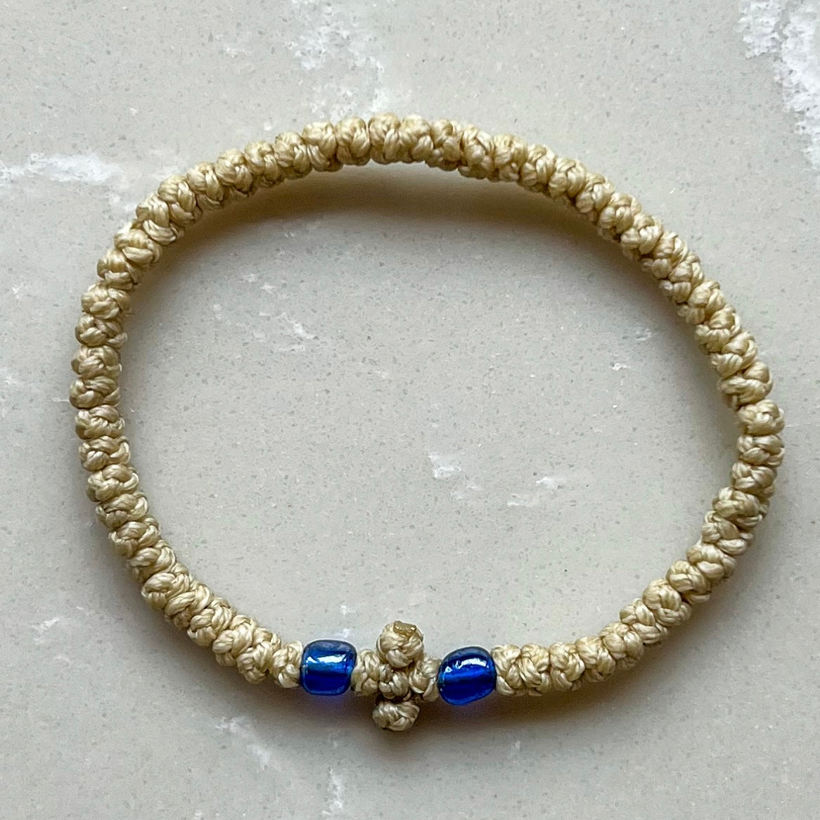 Komboskini Greek Orthodox Prayer Rope Bracelet
- Ivory With Dark Blue Bead