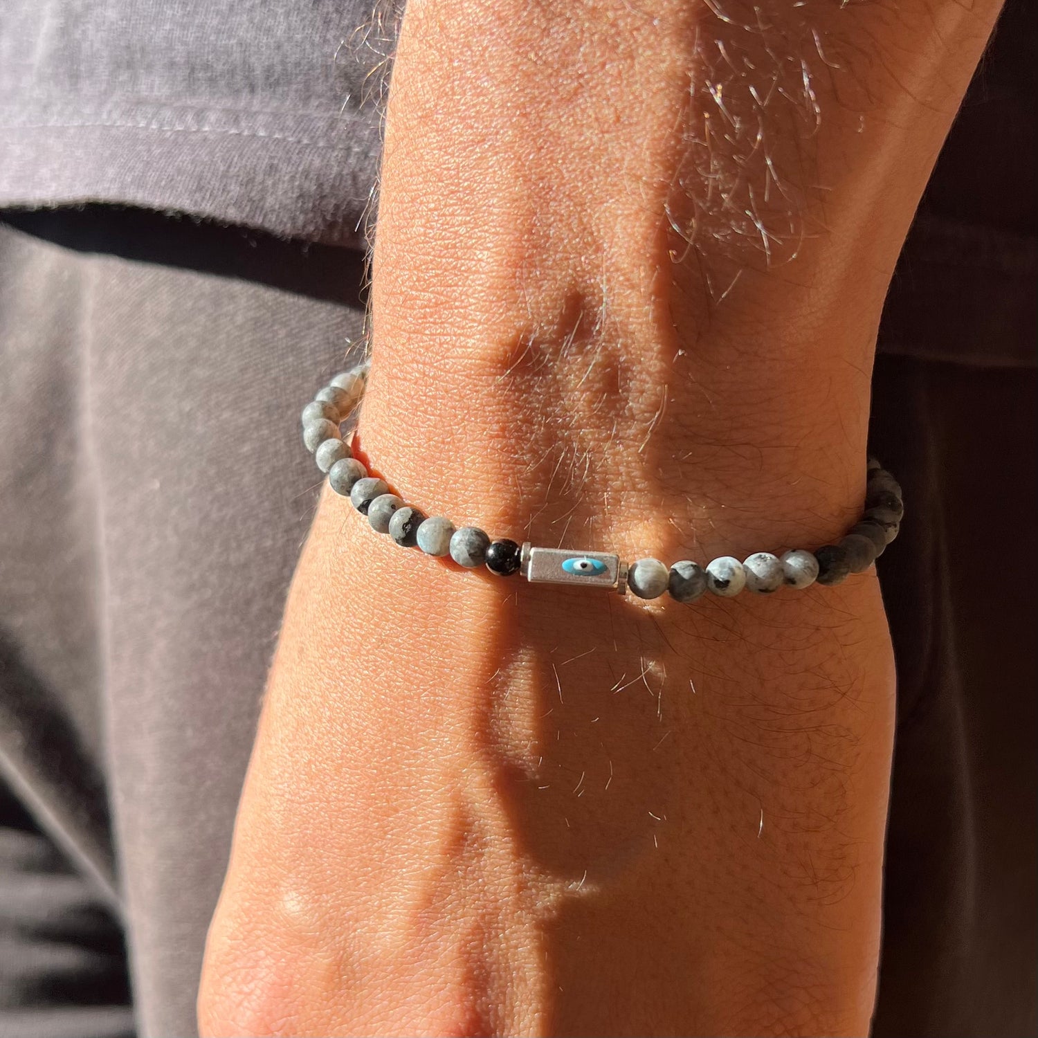 Evil Eye Mapstone Stone Elastic Bracelet