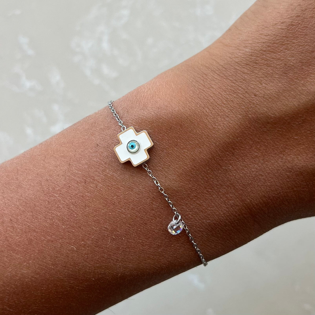 Chrissy White Evil Eye Chain Bracelet