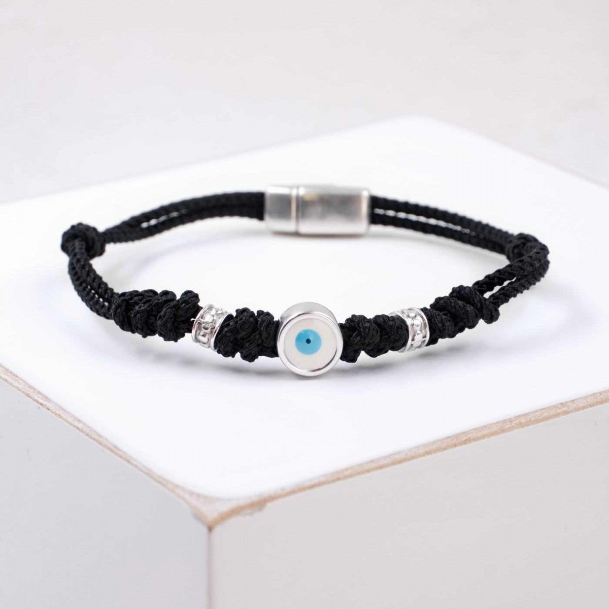 White Eye Black Cord Bracelet