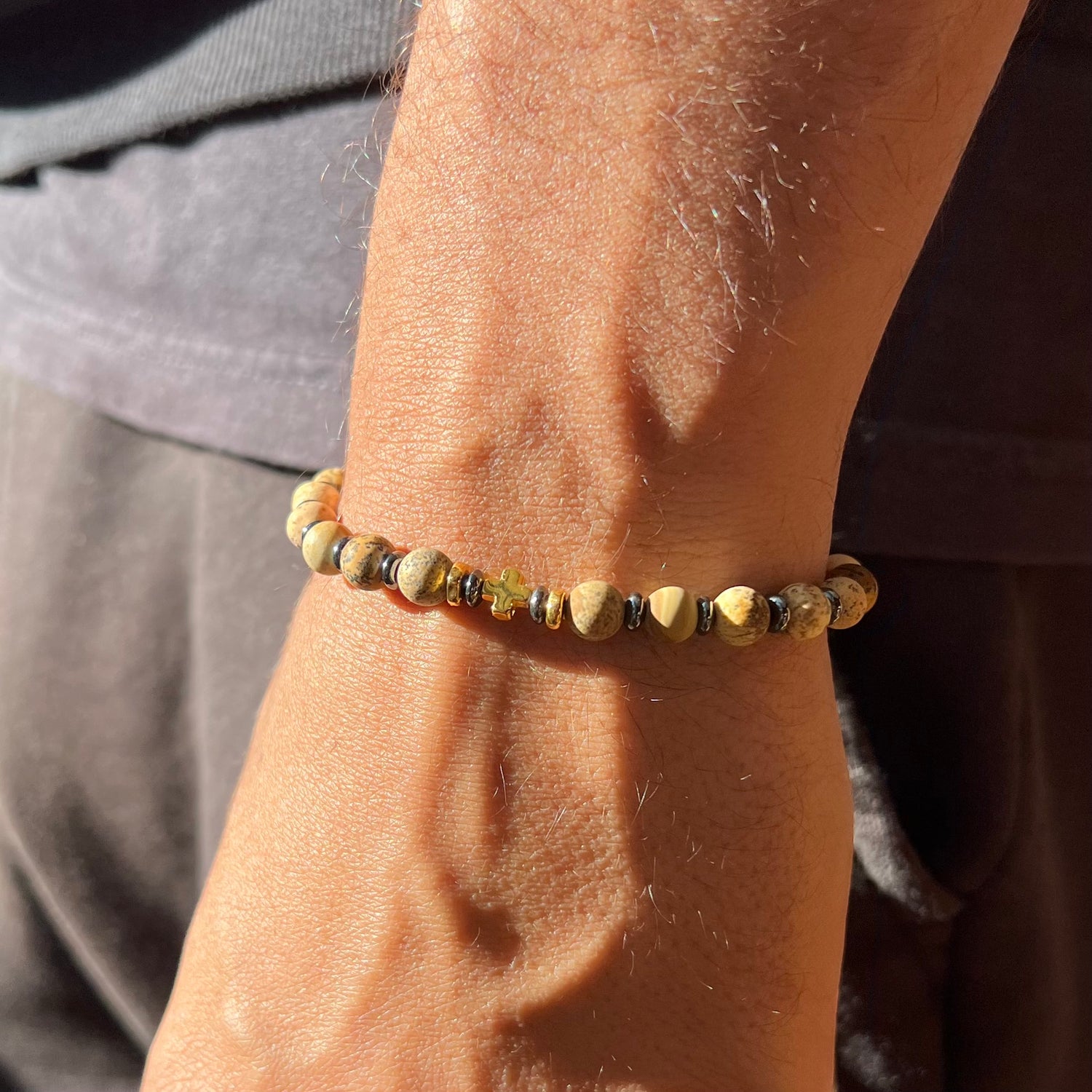 Cross Jasper Stone Elastic Bracelet