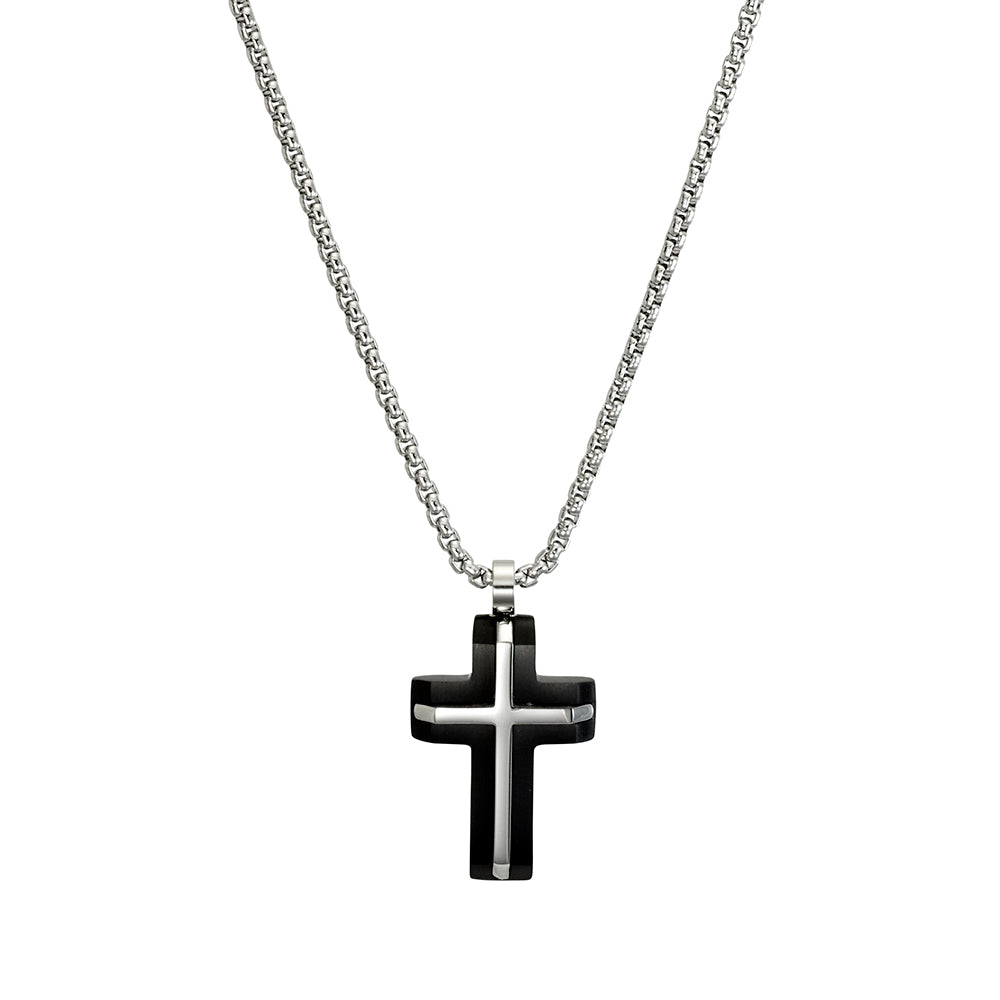Jim Silver/Black Cross Necklace