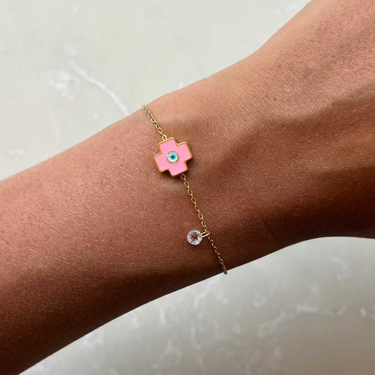 Chrissy Pink Evil Eye Chain Bracelet