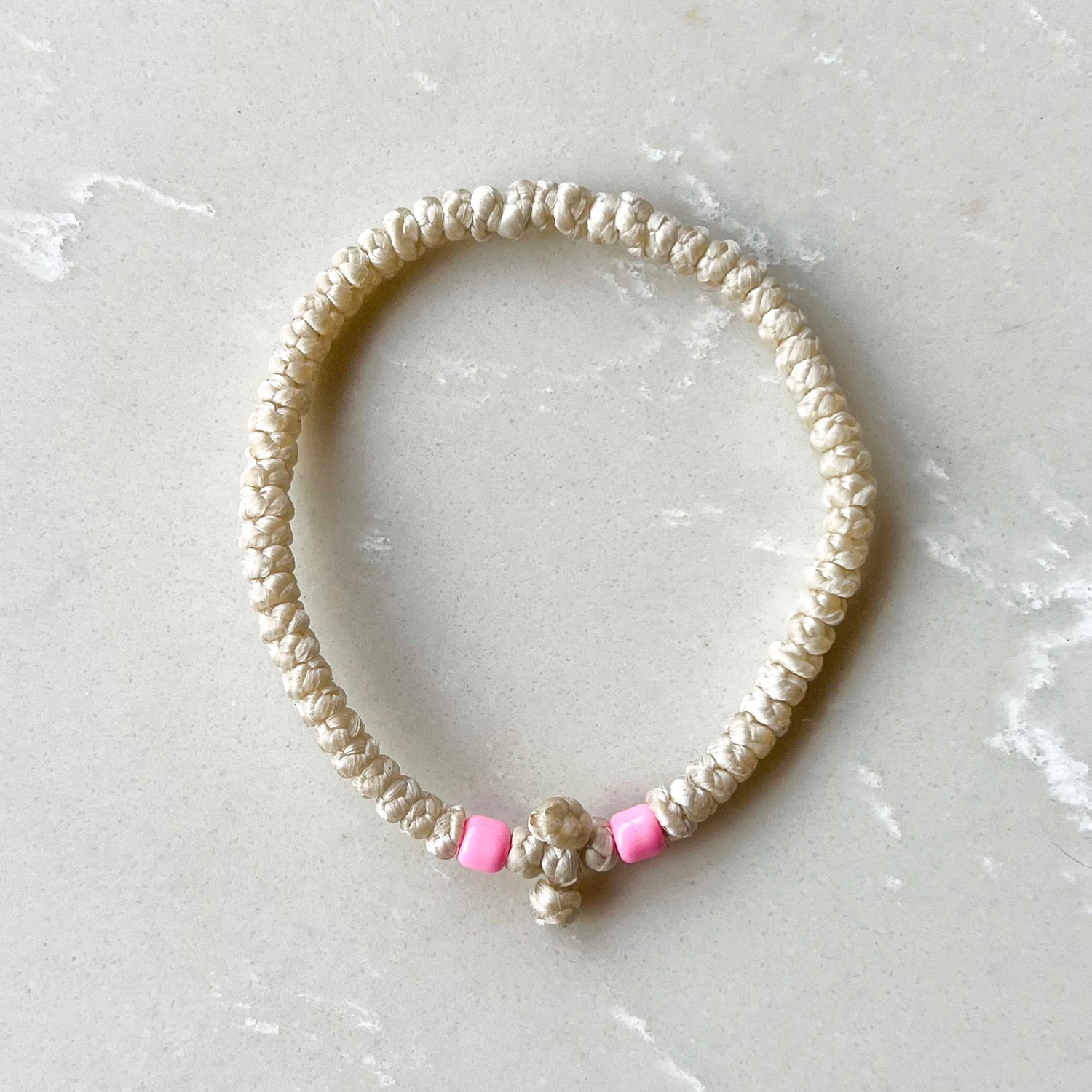 Komboskini Ivory With Pink Bead
