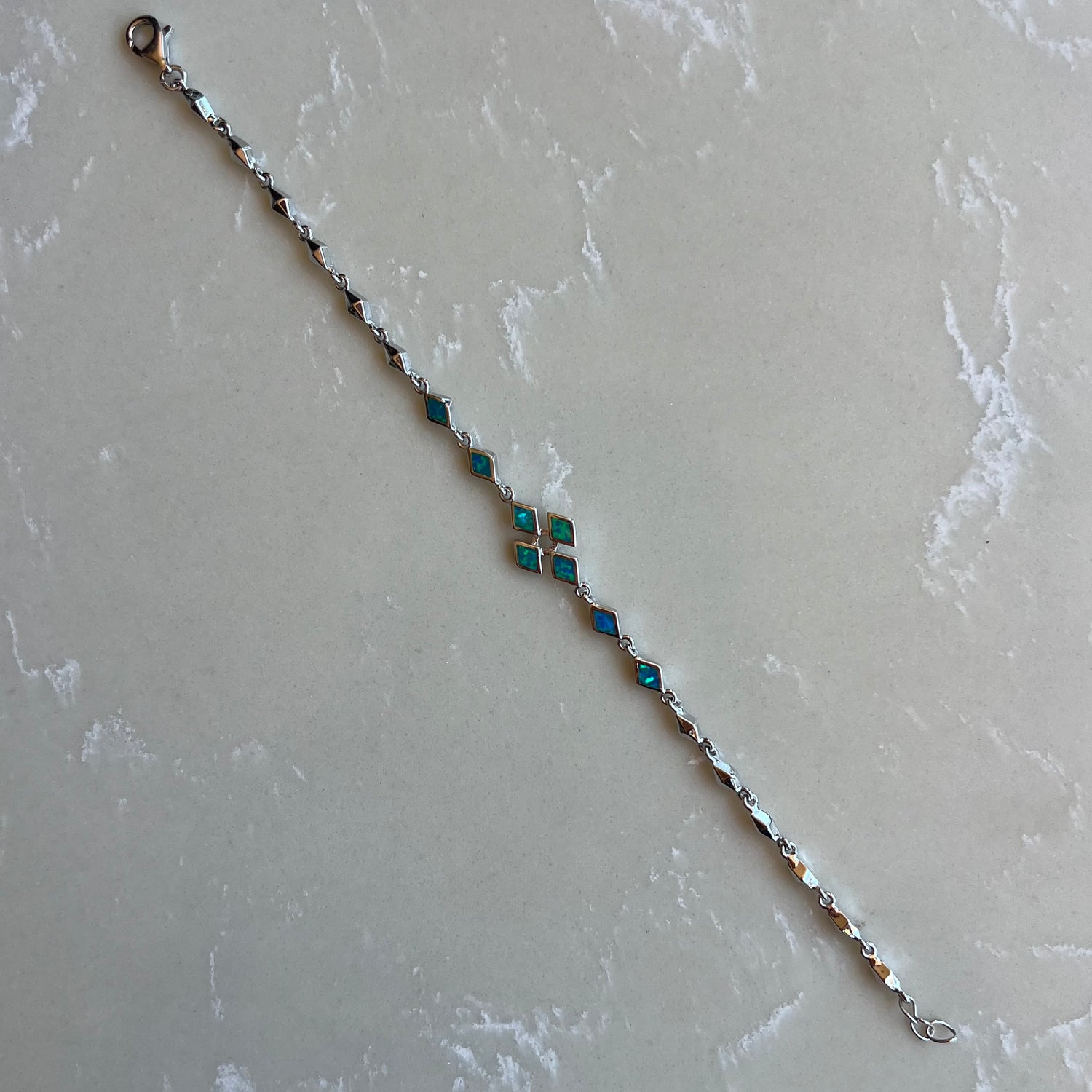 Opal Cross Silver Chain Bracelet