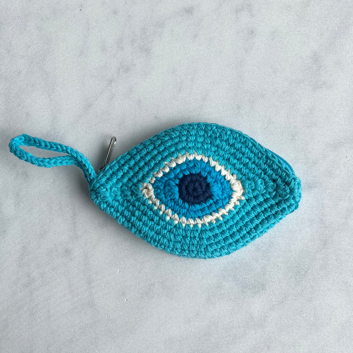 Blue Crochet Evil Eye Purse