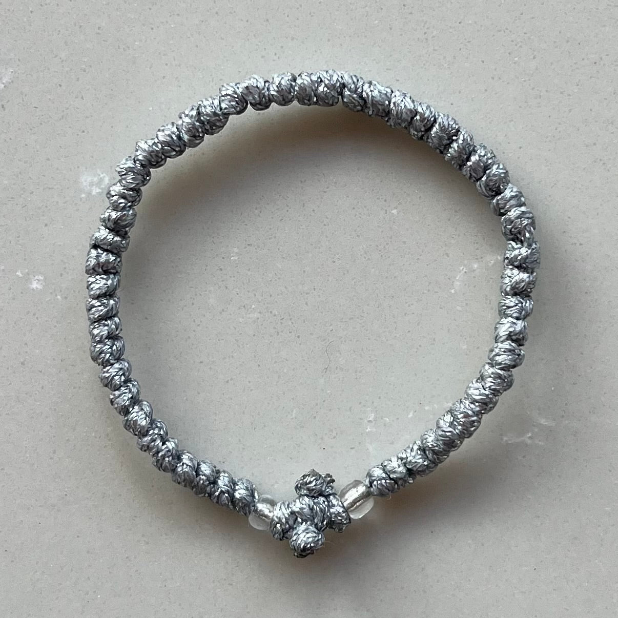 Komboskini Greek Orthodox Prayer Rope Bracelet - Metallic Silver