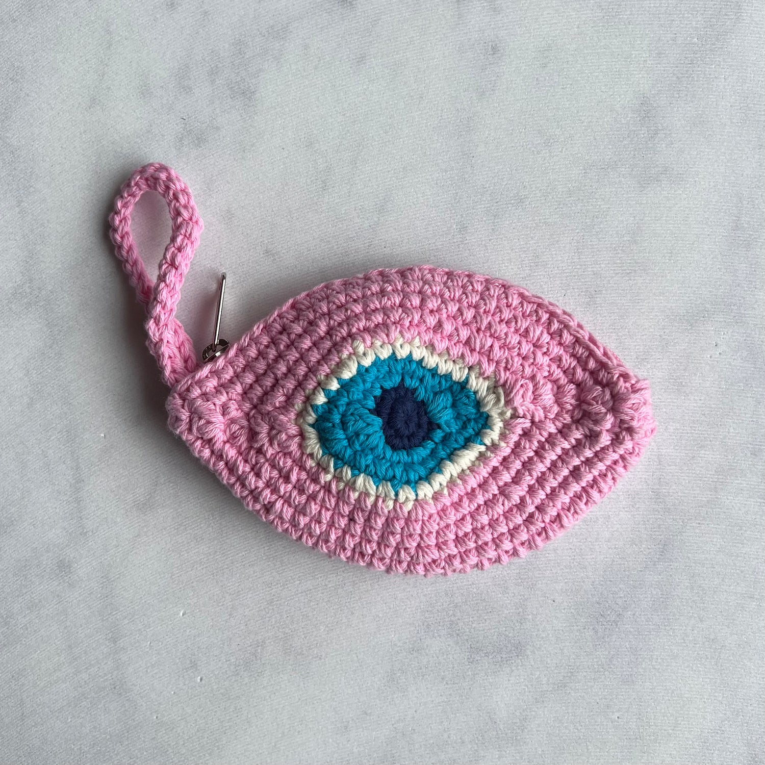 Pink Crochet Evil Eye Purse